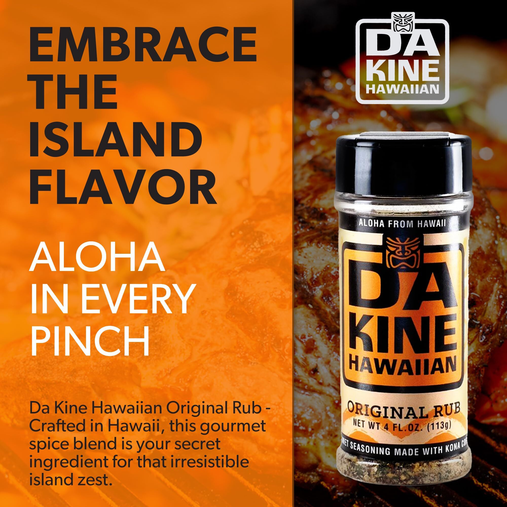 Da Kine Hawaiian Premium Bbq Dry Rub Seasoning - Authentic Bbq Seasoning Blend, Perfect Gourmet Rub Spices For Smoking, Grilling & Cooking - Gluten-Free, Low Sodium, No Msg - Original Flavor (4 Oz. - 1 Pack)