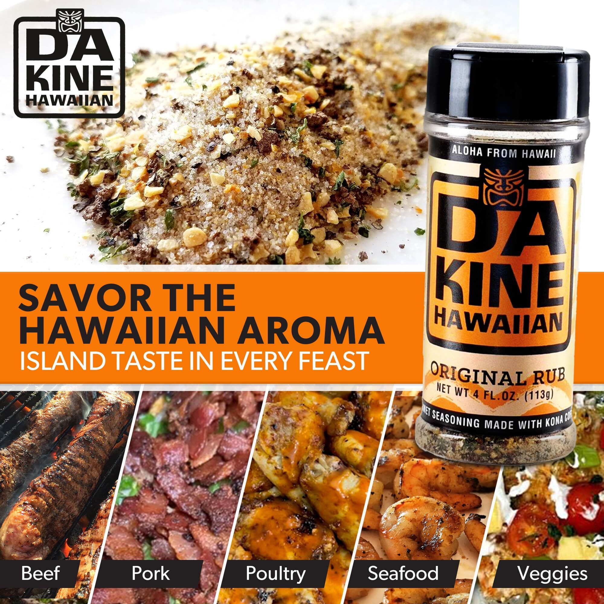 Da Kine Hawaiian Premium Bbq Dry Rub Seasoning - Authentic Bbq Seasoning Blend, Perfect Gourmet Rub Spices For Smoking, Grilling & Cooking - Gluten-Free, Low Sodium, No Msg - Original Flavor (4 Oz. - 1 Pack)