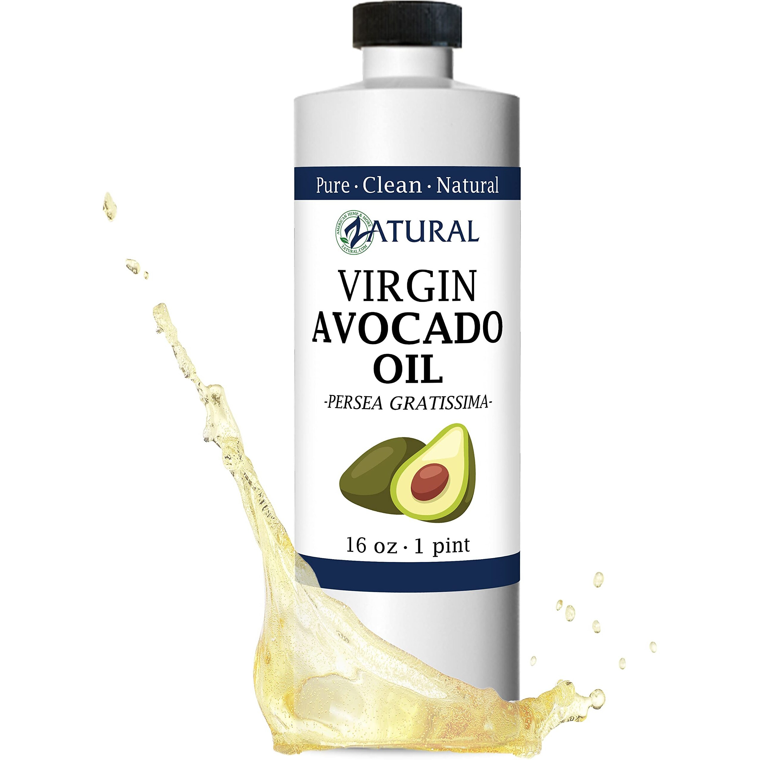 Zatural Organically Grown Avocado Oil 100% Pure Cold Pressed Natural Oil For High Temp Cooking (16Oz)