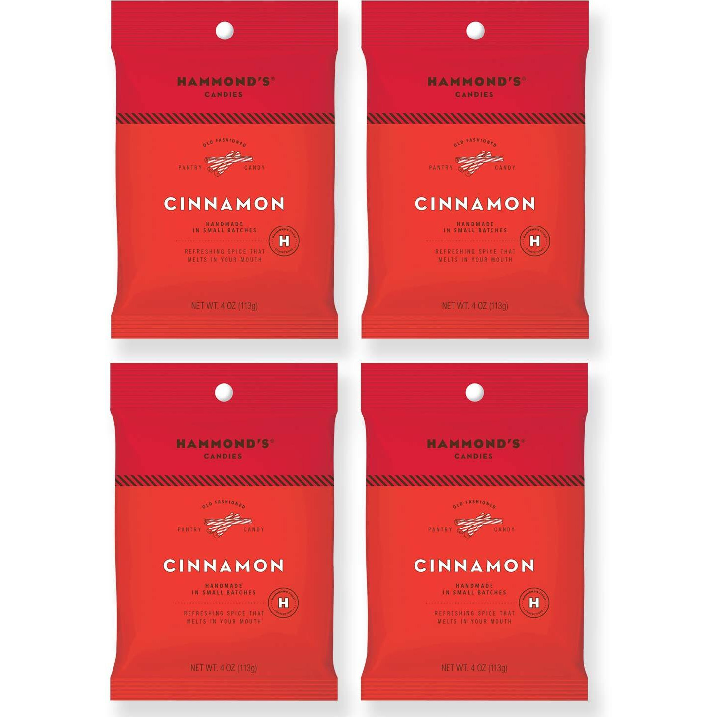 Hammonds Candies - Old Fashioned Cinnamon Pantry Candies - 4-4 Ounce Bags, Sugar Dusted Cinnamon Drops, Handmade In Small Batches, The Finest Ingredients, Handcrafted In The Usa