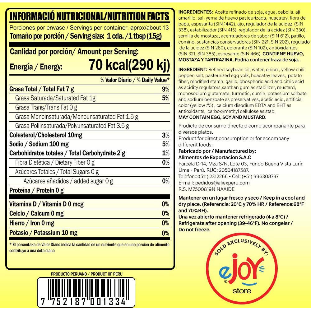 Walibi Ejoystore Aji Criollo - Hot Yellow Peruvian Pepper Sauce 200Gr