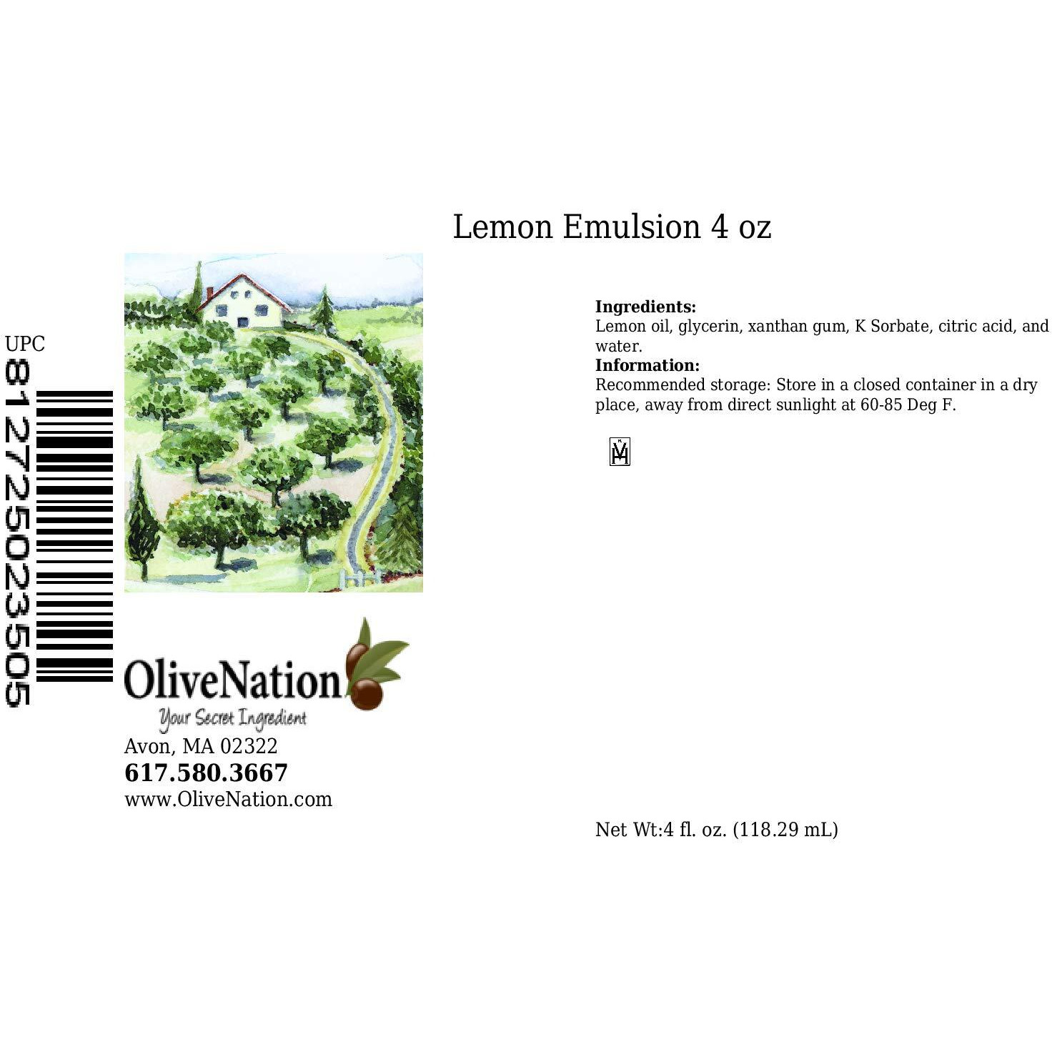 Olivenation Lemon Emulsion For Baking, Water Soluble, Kosher, Gluten Free, Vegan, Pg Free - 4 Ounces