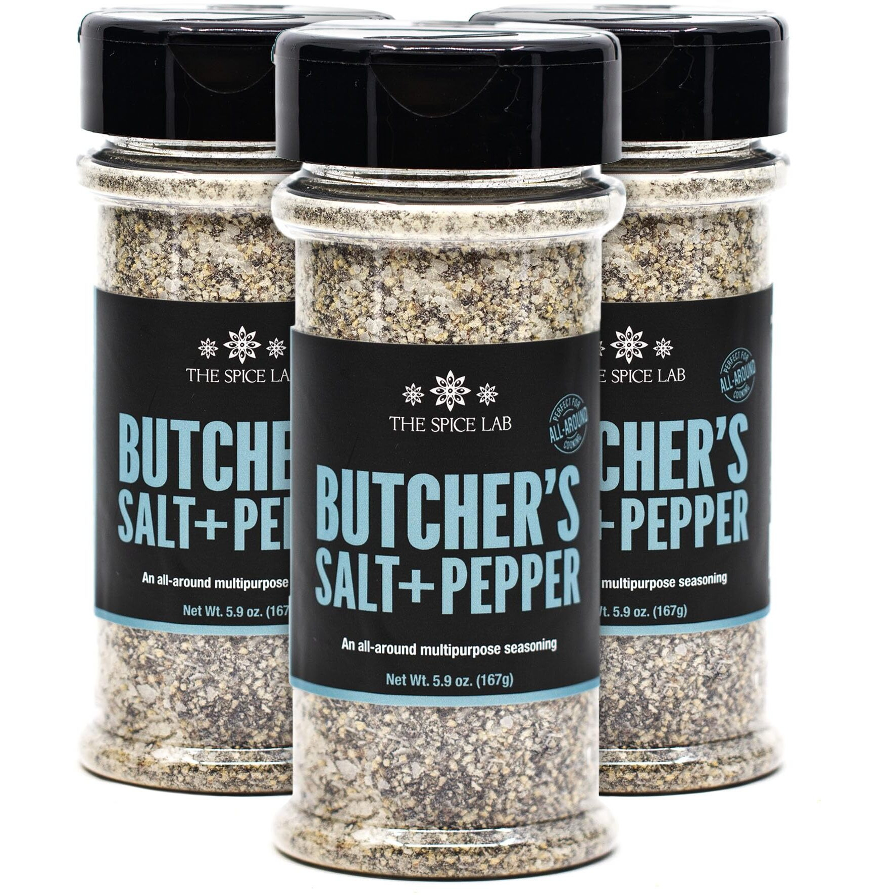 The Spice Lab No. 61 - Premium Gourmet Butcher's Salt & Pepper Blend - Kosher Gluten Free All Natural Brand - 5.9Oz. Shaker Jar - 3 Pack