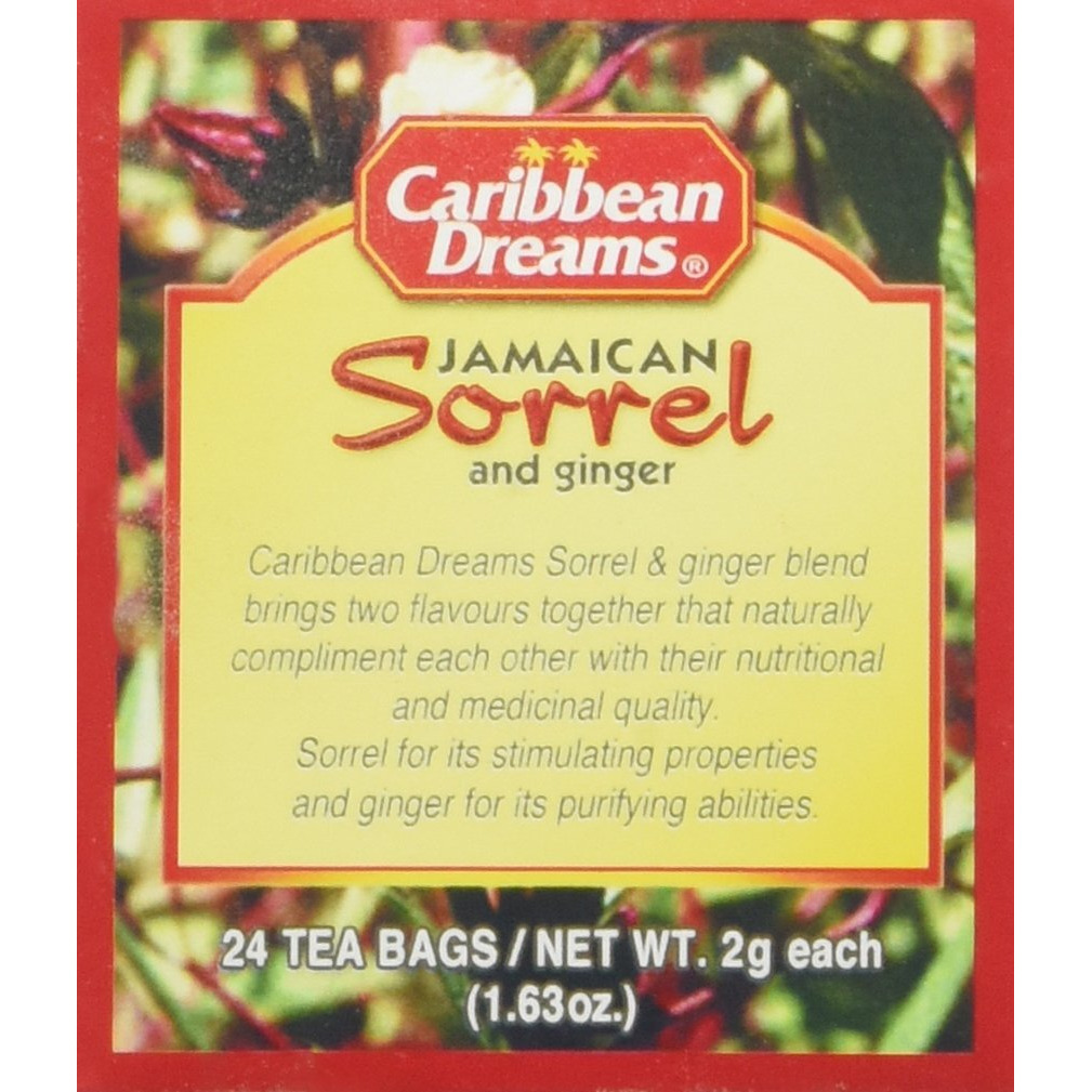 Caribbean Dreams Sorrel & Ginger Tea, 24 Tea Bags, All Natural, Caffeine Free, Herbal Tea, White, (Cd S&G)