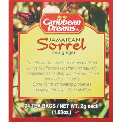Caribbean Dreams Sorrel & Ginger Tea, 24 Tea Bags, All Natural, Caffeine Free, Herbal Tea, White, (Cd S&G)