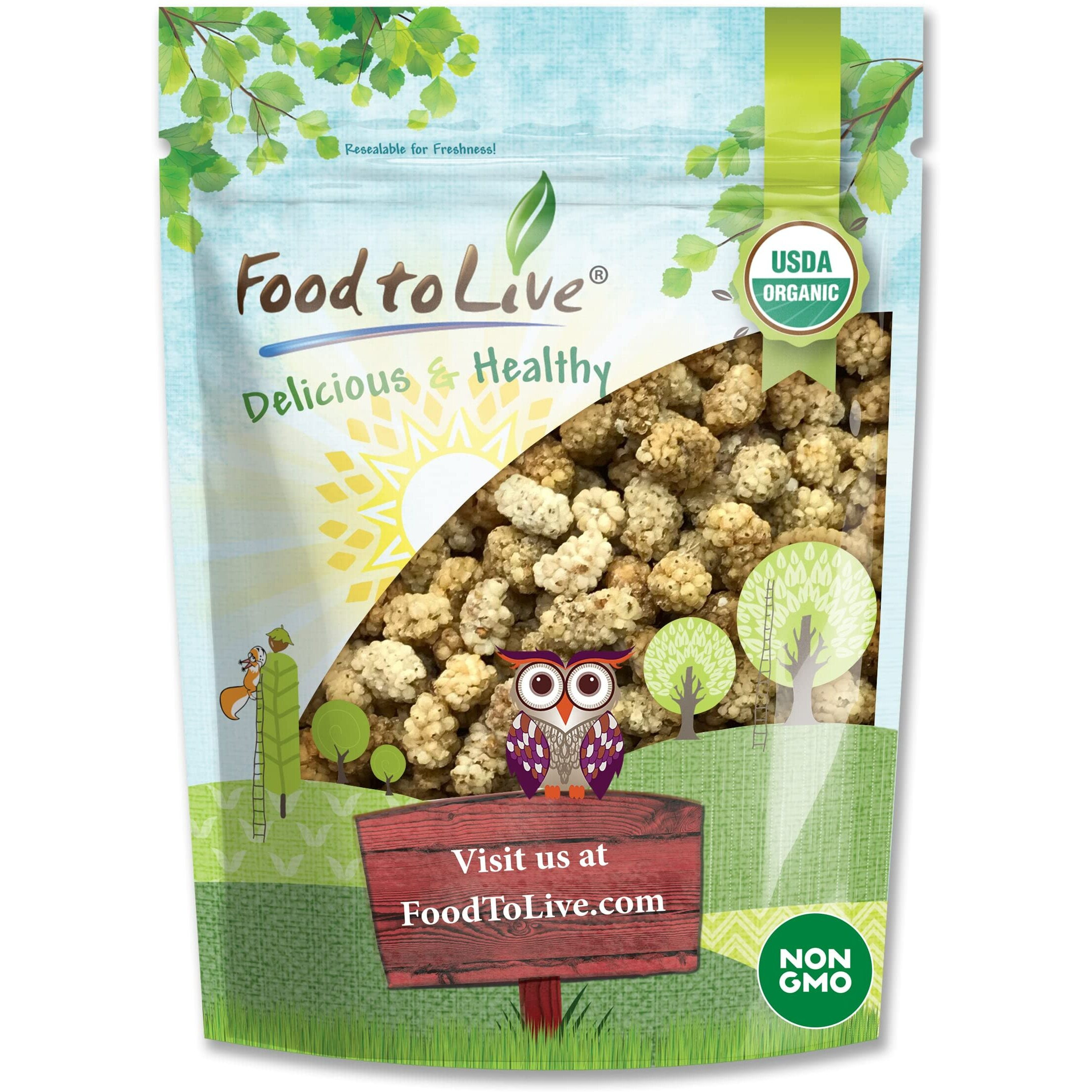 Food To Live Organic Dried White Mulberries, 2 Pounds - Non-Gmo, Unsulfured, Bulk