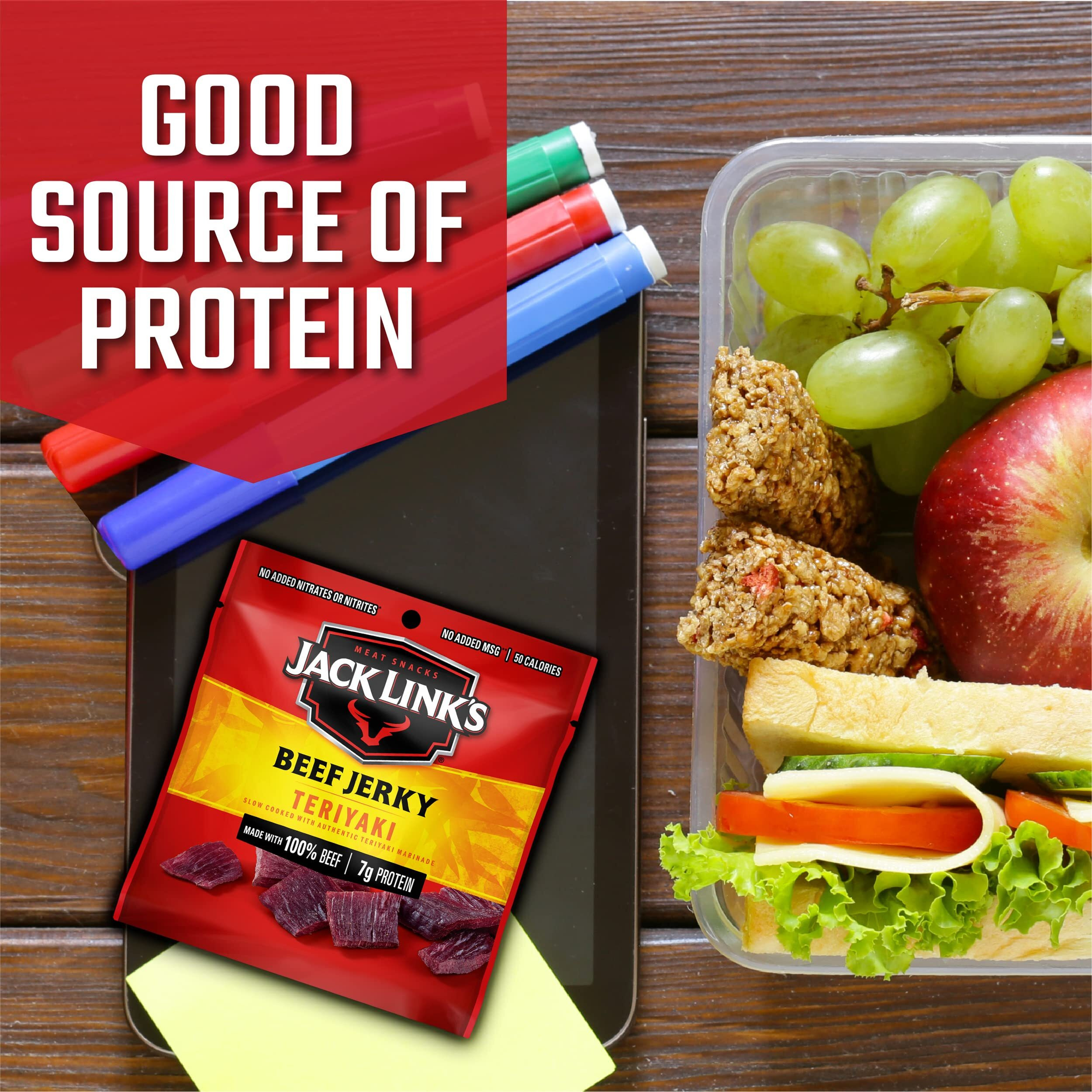 Jack Link's Beef Jerky, Teriyaki, Multipack Bags - Flavorful Meat Snack For Lunches, Ready To Eat - 7G Of Protein, Made With Premium Beef, No Added Msg** - 0.625 Oz (Pack Of 20)