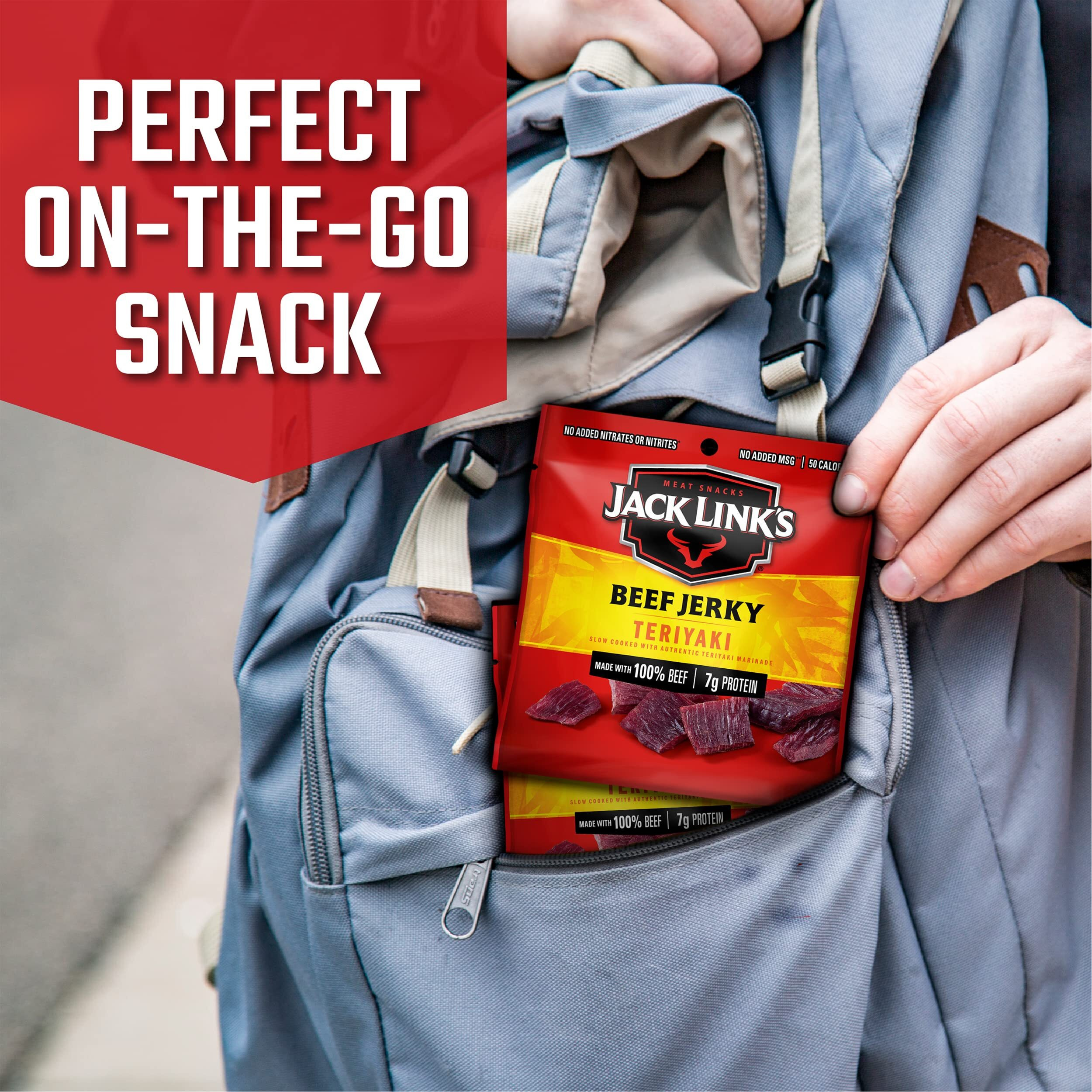 Jack Link's Beef Jerky, Teriyaki, Multipack Bags - Flavorful Meat Snack For Lunches, Ready To Eat - 7G Of Protein, Made With Premium Beef, No Added Msg** - 0.625 Oz (Pack Of 20)