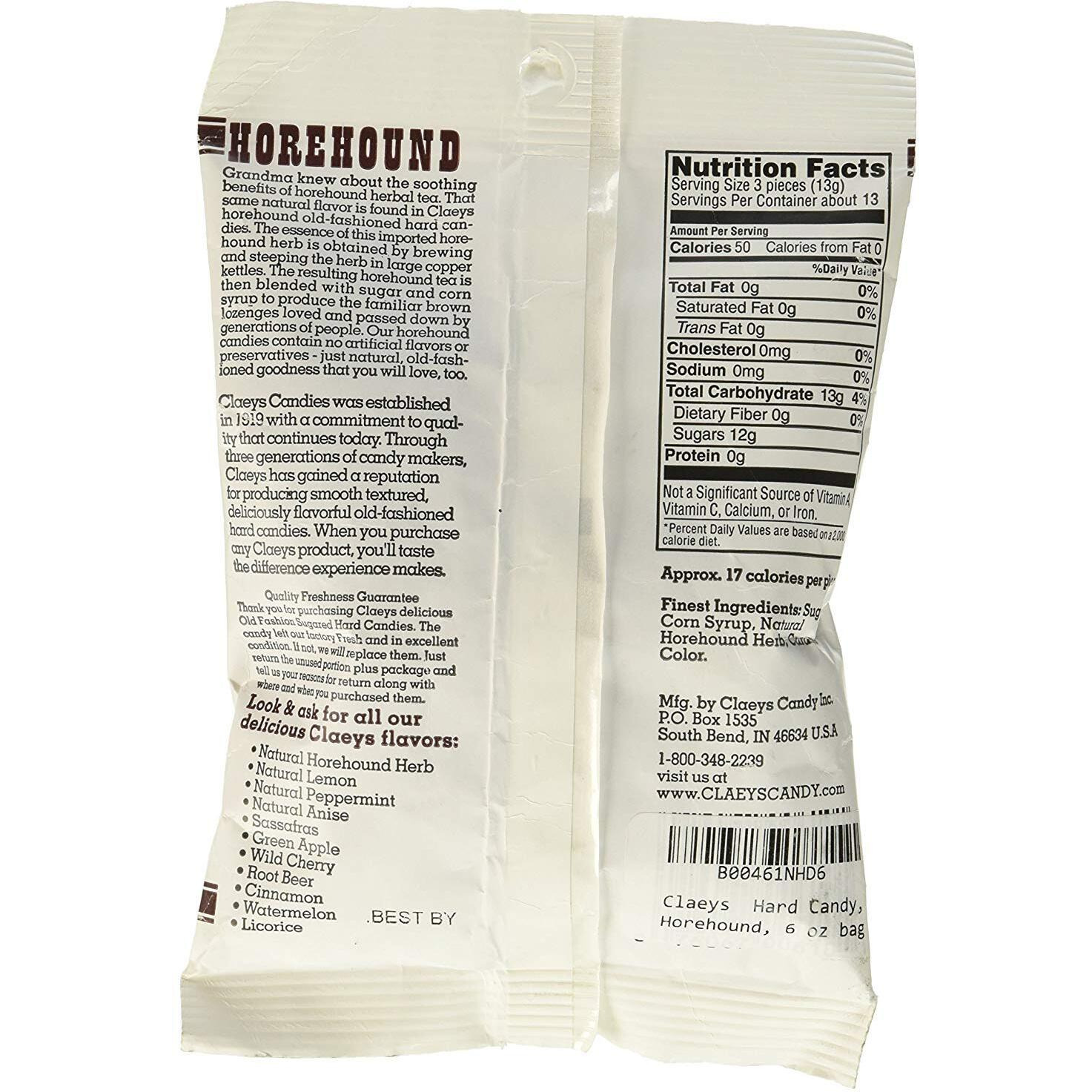 Claeys Old Fashioned Hard Candy, Horehound, 6 Ounce - 5 Pack