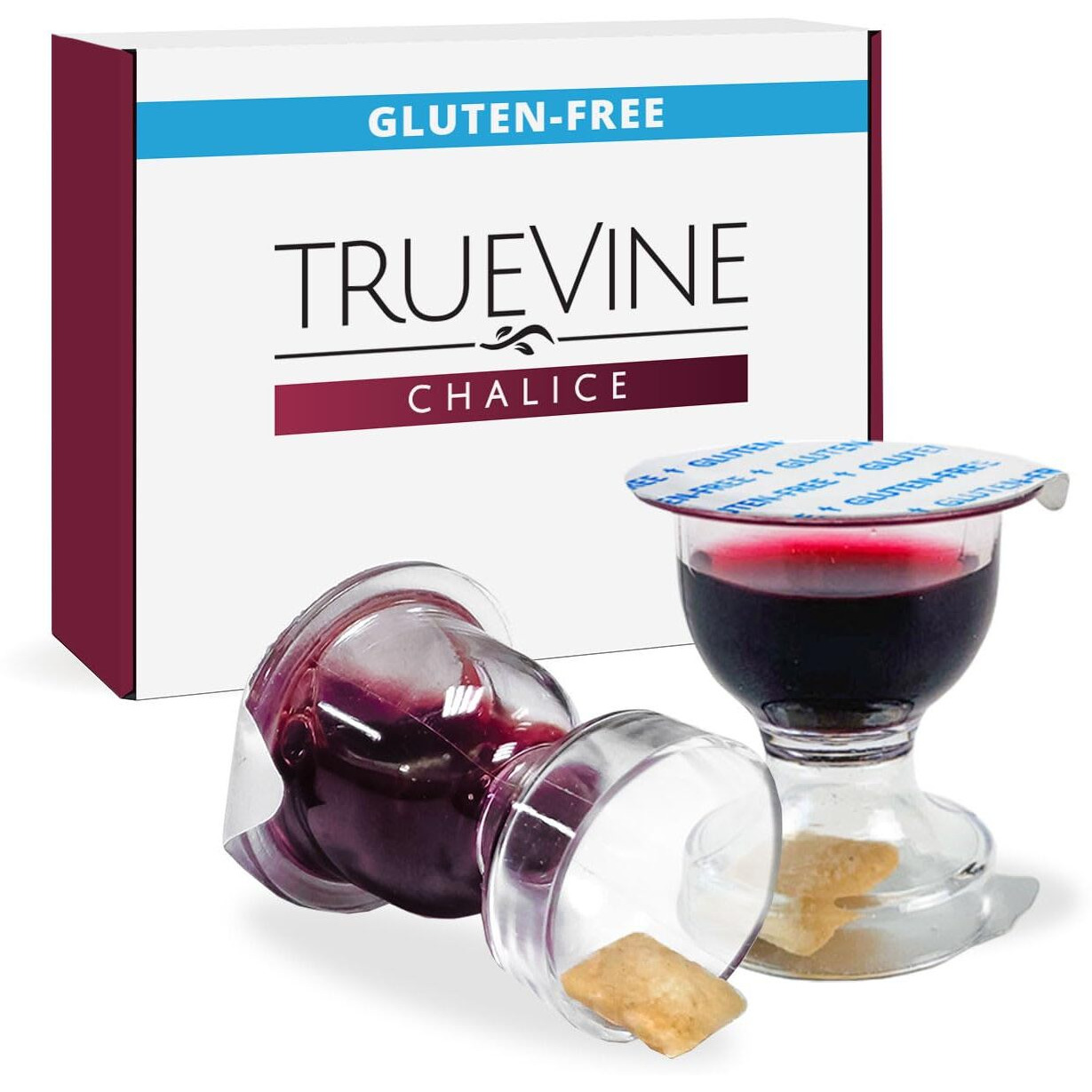 Truevine Chalice Communion Cups And Wafer Set - Prefilled Cups With Gluten Free Unleavened Bread & Grape Juice - Carefully Packaged & Easy To Open, Ideal First Communion (100 Count)