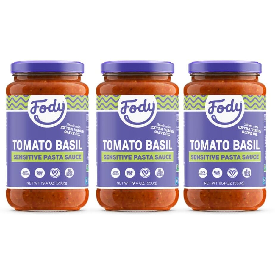 Fody Foods Tomato Basil Pasta Sauce, 19.4 Ounces, Low Fodmap Certified, Sensitive Recipe & Gut Friendly, Premium Quality Ingredients, Non-Gmo, Pack Of 3, Packaging May Vary