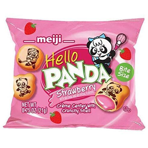 Meiji Hello Panda Cookies, Strawberry Crme Filled - 6 Oz, Pack Of 8, 64 Bags Total - Bite Sized Cookies With Fun Panda Sports