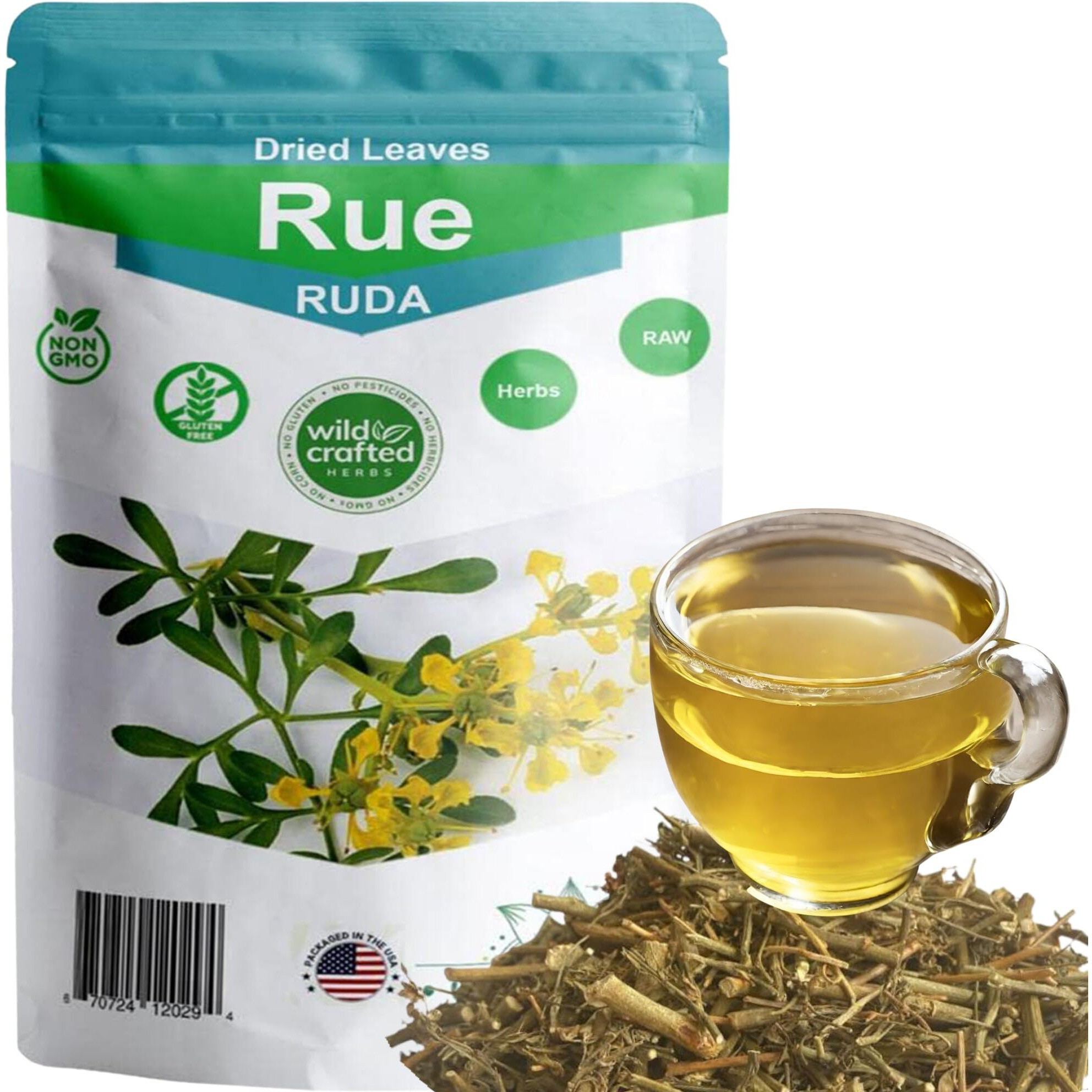 Rue Dried Herbs Peruvian Ruda 2.05 Oz (56 Gr) 20+ Cups Ruda Seca, Ruda Graveolens, Natural Dried Tea Herbs, Ruda Rue Herbal Tea, Resealable Bag, Fresh Aroma & Taste (2. Oz)