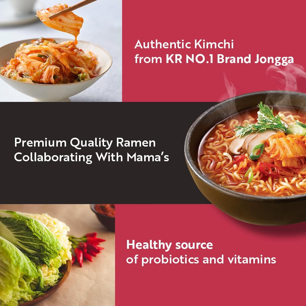 Jongga Kimchi Ramen With Real Kimchi 2.9 Oz Pack Of 6, Korean Instant Hot And Spicy Noodle Soup, Authentic Savory Ramen Bowl, Quick And Convenient