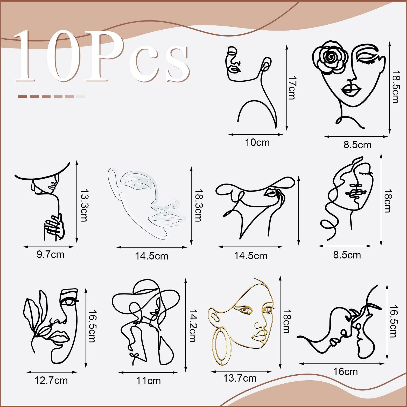 Marsui 10 Pcs Boho Lady Face Cake Topper Acrylic Minimalist Lady Cake Toppers Happy Birthday Cake Decoration For Women Wedding Bridal Shower Party Supplies(Black, Gold, Silver,Lively Style)