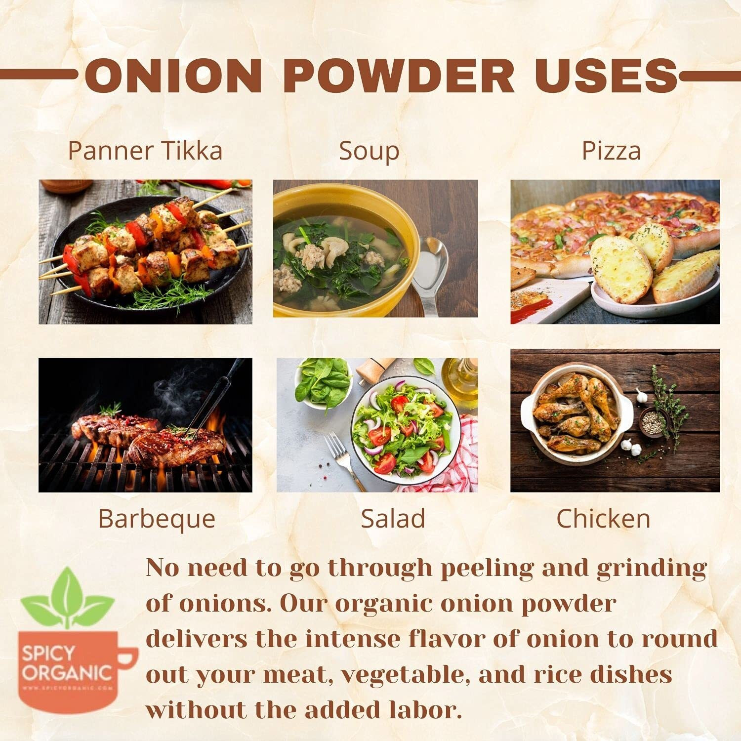 Spicy Organic Onion Powder - 8 Oz. - Certified Usda Organic - Non-Gmo - White Onion Powder Seasoning For Dressings, Dips, Casseroles, Meat, Poultry, Baking, Sauces, Gravies, And Flavoring For Snacks