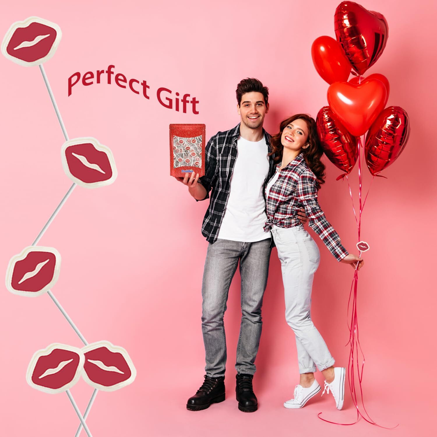 Fruidles Valentine's Day Red Lips Lollipop Sucker, White Lip Shaped Lollipop With Red Lips, Individually Wrapped Candy (Half-Pound)