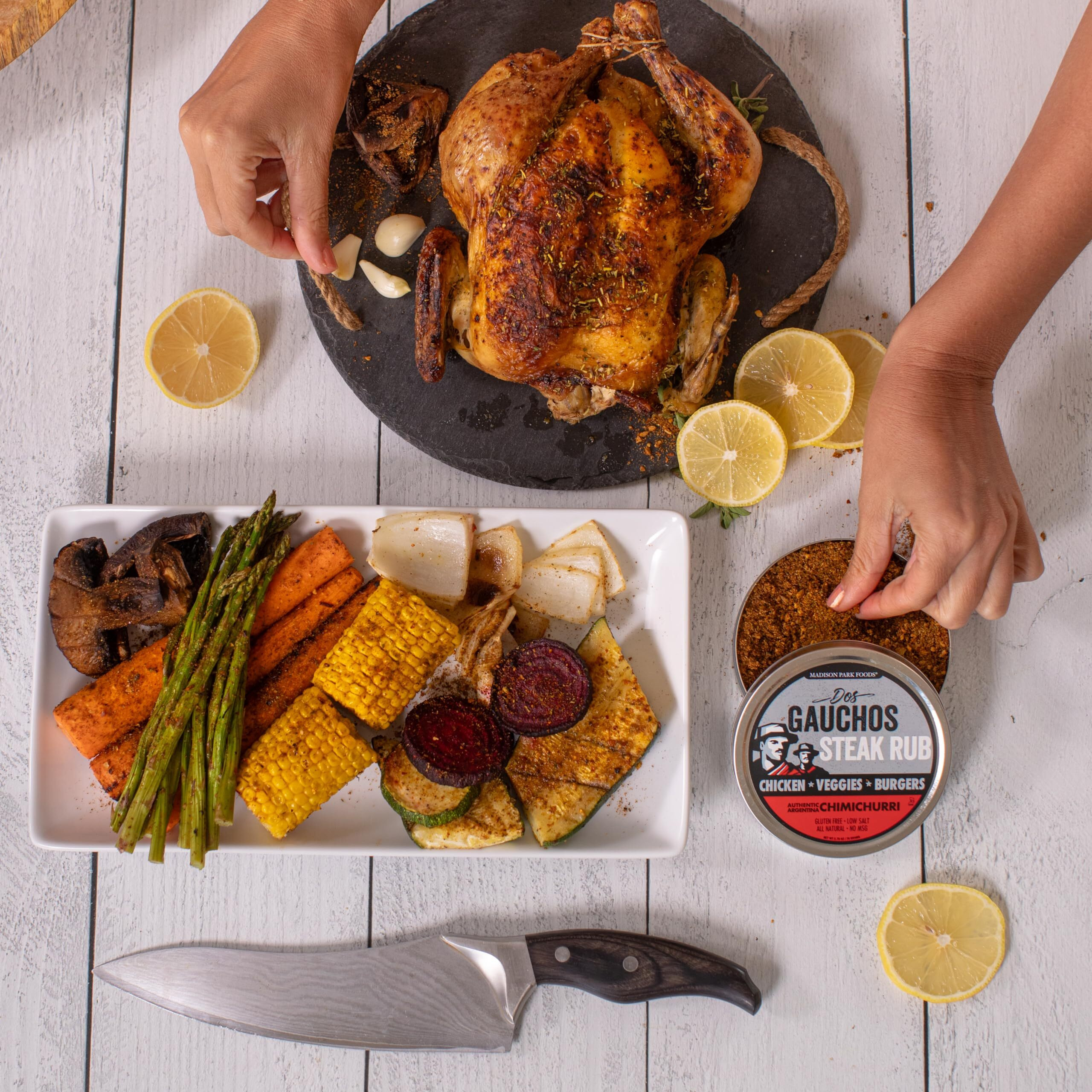 2-Dos Gauchos Steak Rub Argentine Chimichurri Seasoning - Easy Chimichurri Sauce And Authentic Marinade - Argentina Food And Gifts, Grill, Smoke, Roast, Natural Gluten Free Low Salt No Sugar Or Msg, Madison Park Foods, 2.75 Ounce Spice Tin