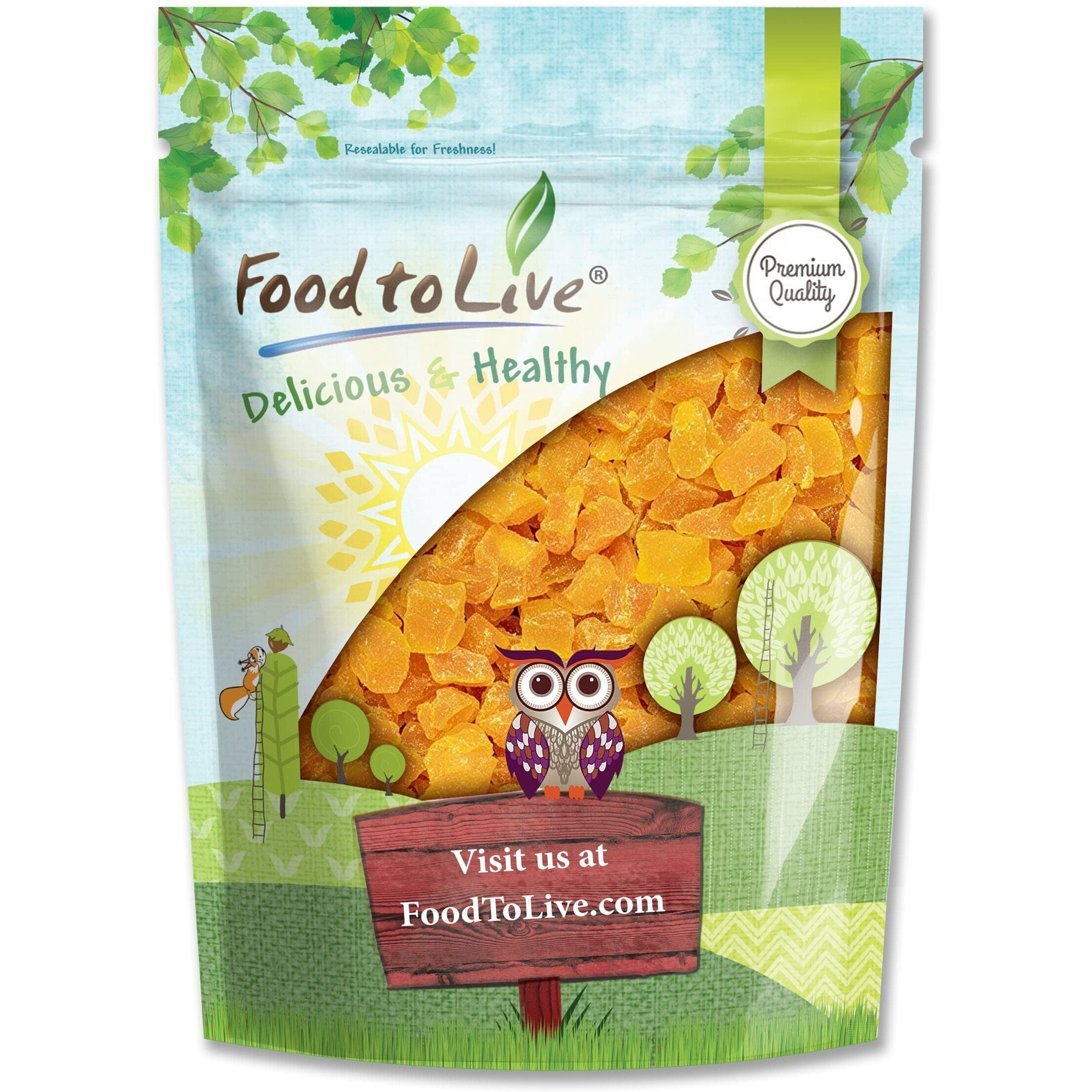 Food To Live Dried Diced Mango, 2 Pounds Sweetened, Unsulfured, Sulfite Free Chunks, No Added Color, No Artificial Flavors, Kosher Tropical Fruit, Vegan, Bulk