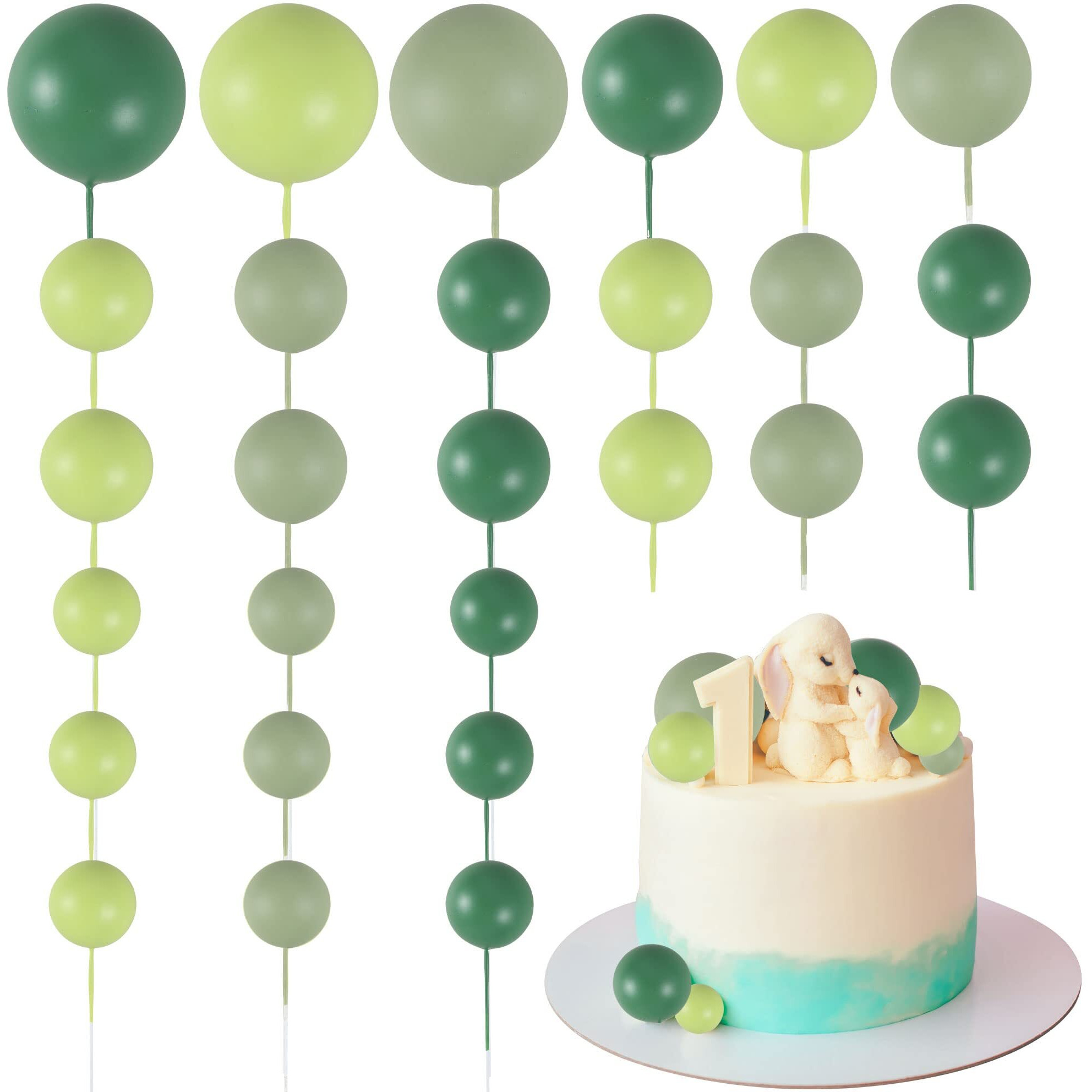 Gyufise 30Pcs Mini Balloon Cake Topper Foam Ball Cake Picks Faux Pearl Balls Diy Cake Decoration For Baby Shower Wedding Anniversary Birthday Party Supplies Green Dark Green Light Green