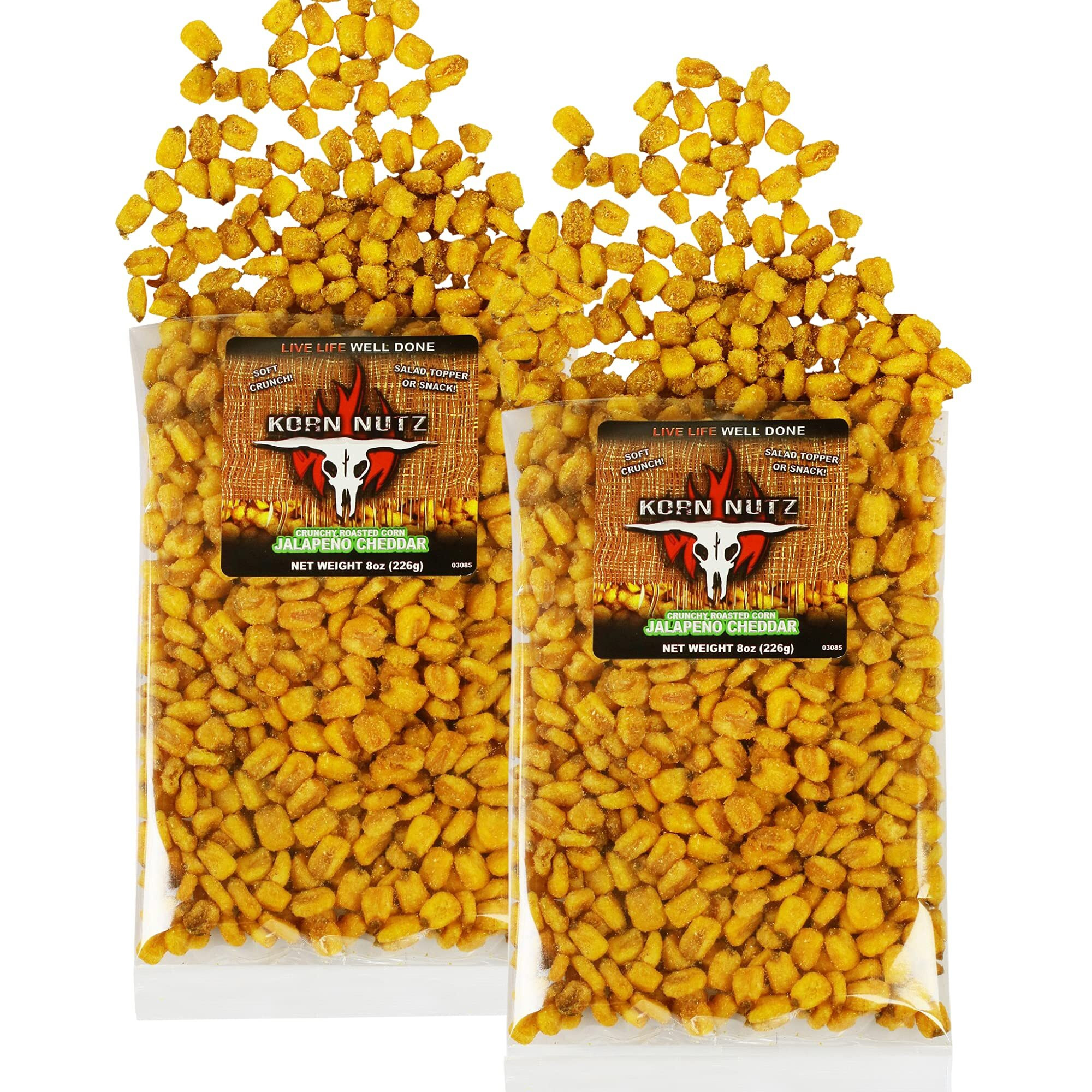 Jalapeno Cheddar Crunchy Corn | Soft Crunch Toasted Corn | Roasted Crunchy Corn Made In The Usa | Runnin Wild Foods | 1-Pound Total (Box Of 2 Bags, 8Oz Each), Korn Nutz