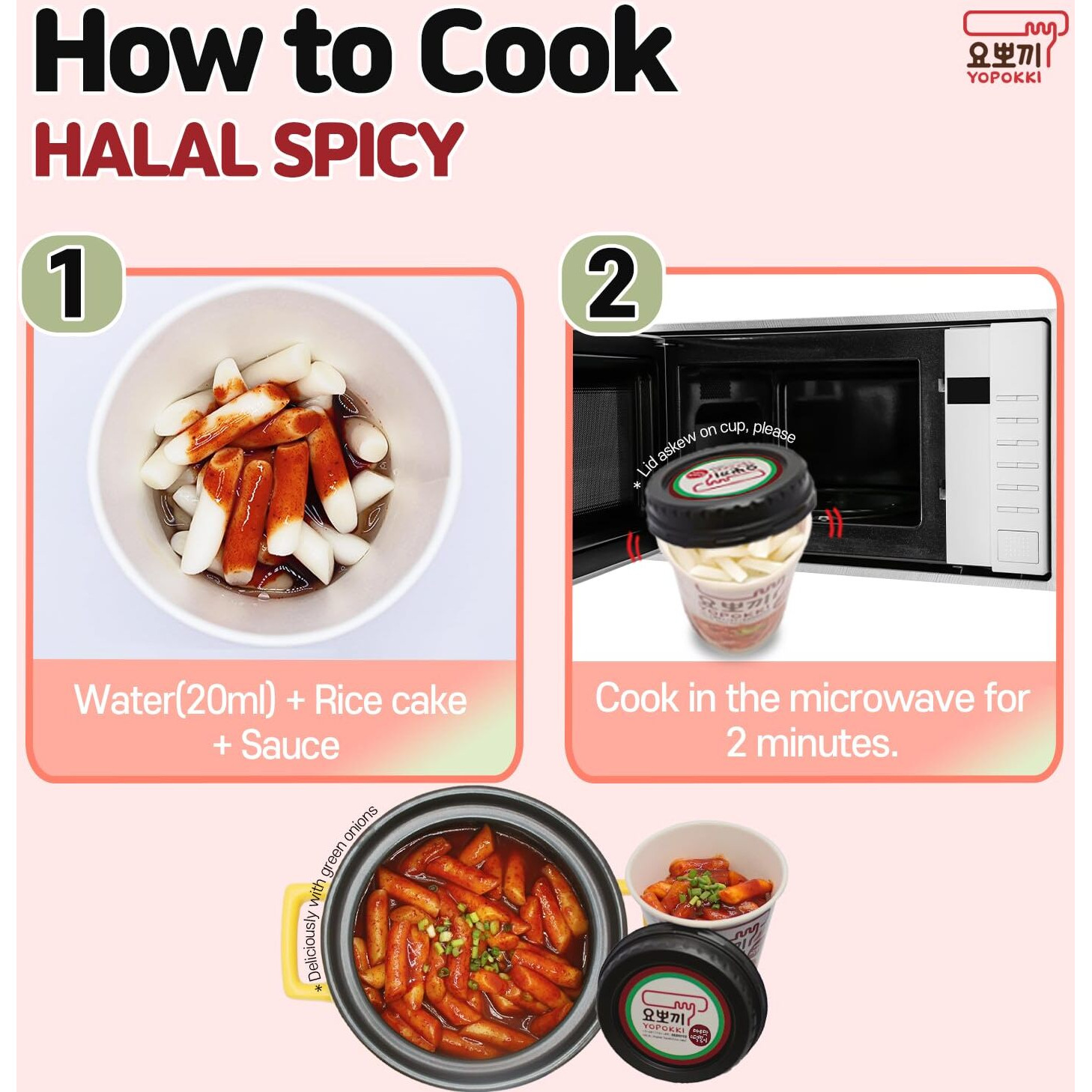 Yopokki Instant Halal Tteokbokki Cup (Hot Spicy, Cup Of 2) Korean Street Food With Hot Spicy Sauce Topokki Rice Cake - Quick & Easy To Prepare