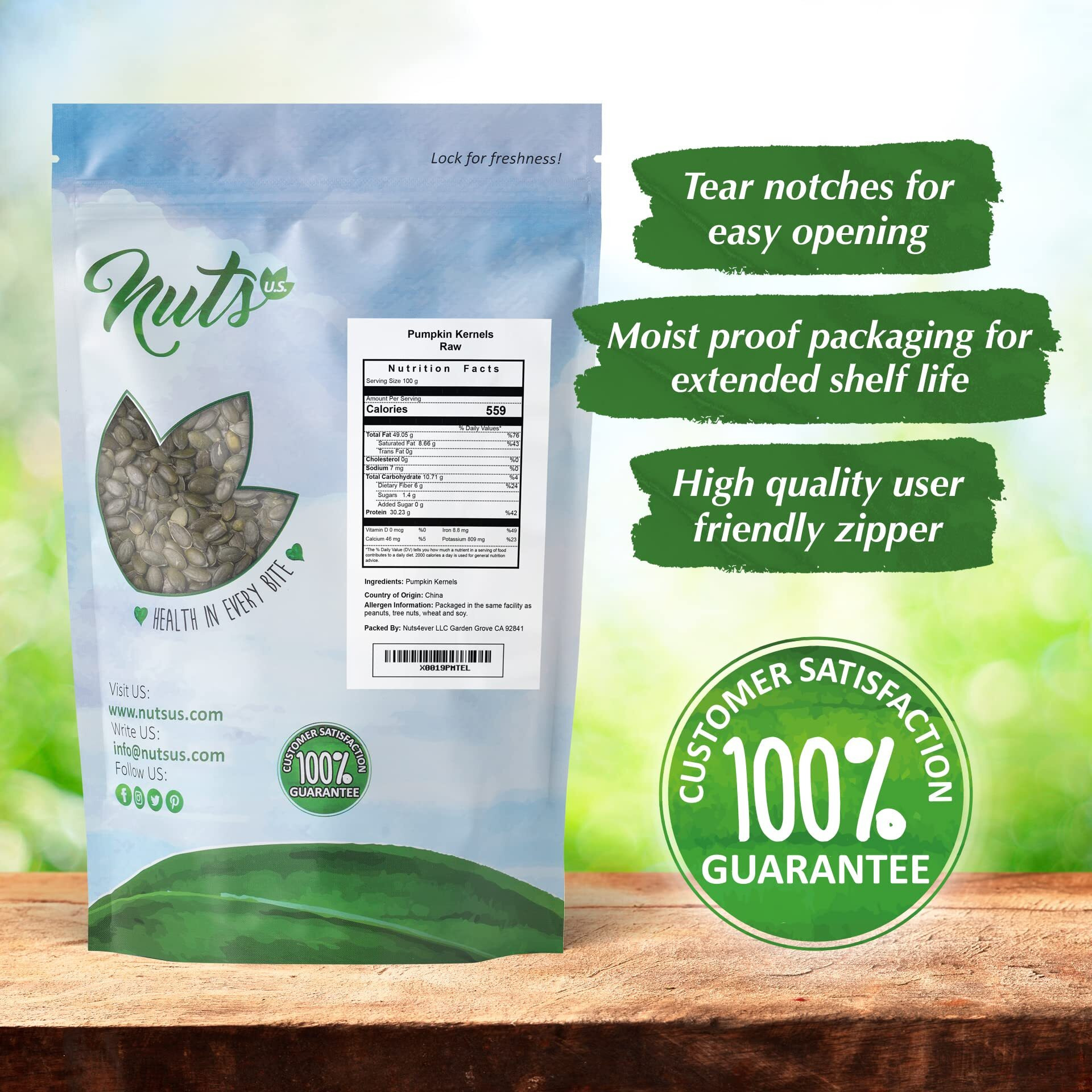 Nuts U.S. - Pumpkin Seeds (Pepitas) | Raw And Unsalted | No Shell | Aa Grade | Vegan And Gluten Free | Packed In A Resealable Bag (2 Lb)
