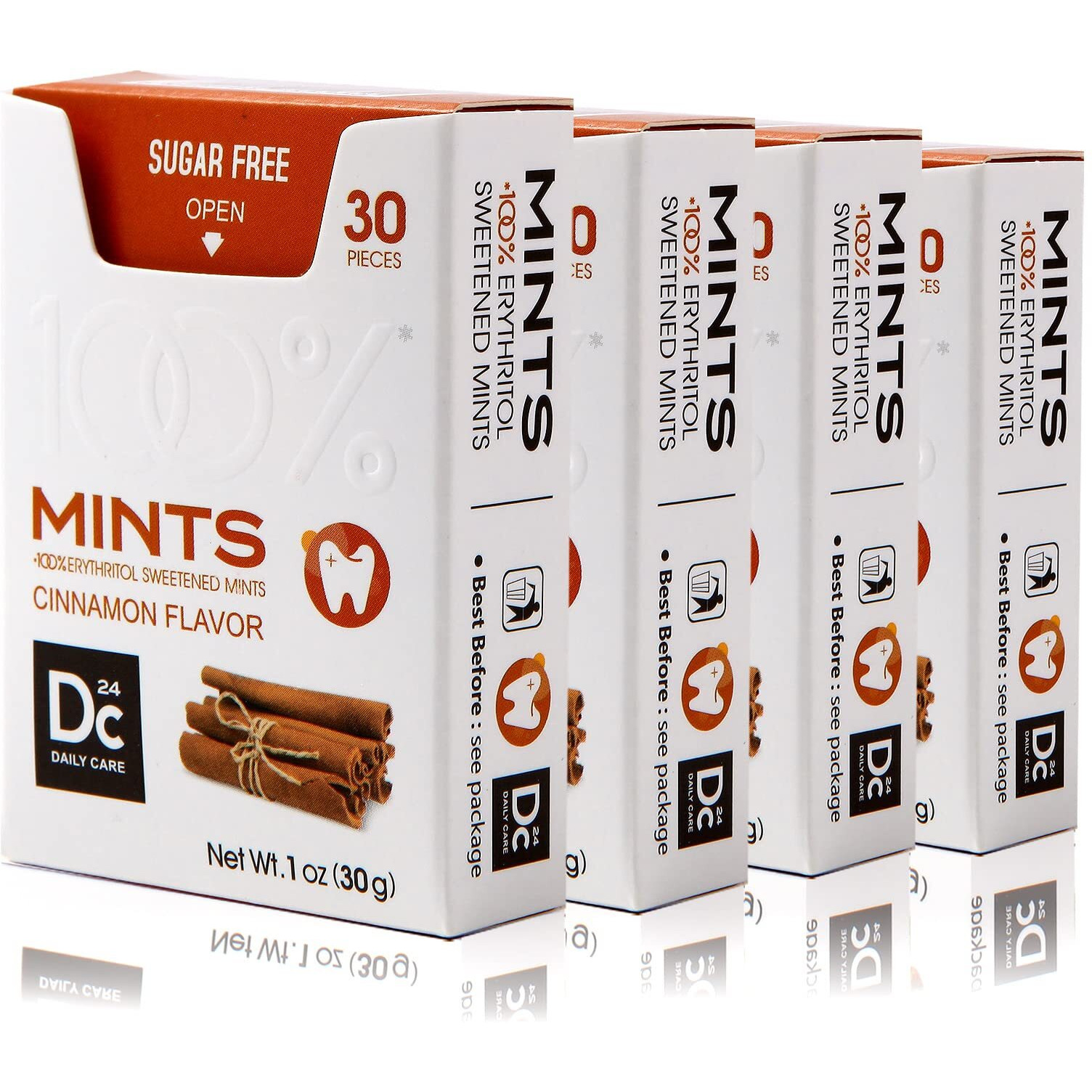 Dc24 Daily Care 100% Erythritol Breath Mints, 0-Calorie,Sugar Free, Natural Cinnamon, Gluten Free, 30 Count, Pack Of 4