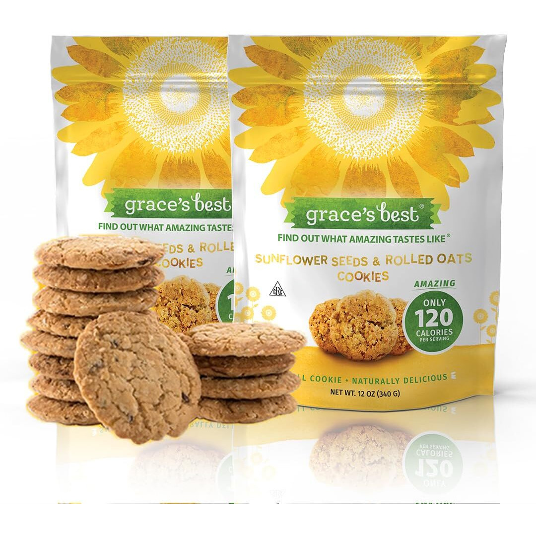 Graces Best Cookies - Sweet And Crunchy Small Snack Made With Natural, Quality Ingredients - Sunflower Seeds And Rolled Oats - Pack Of 2 (12Oz)