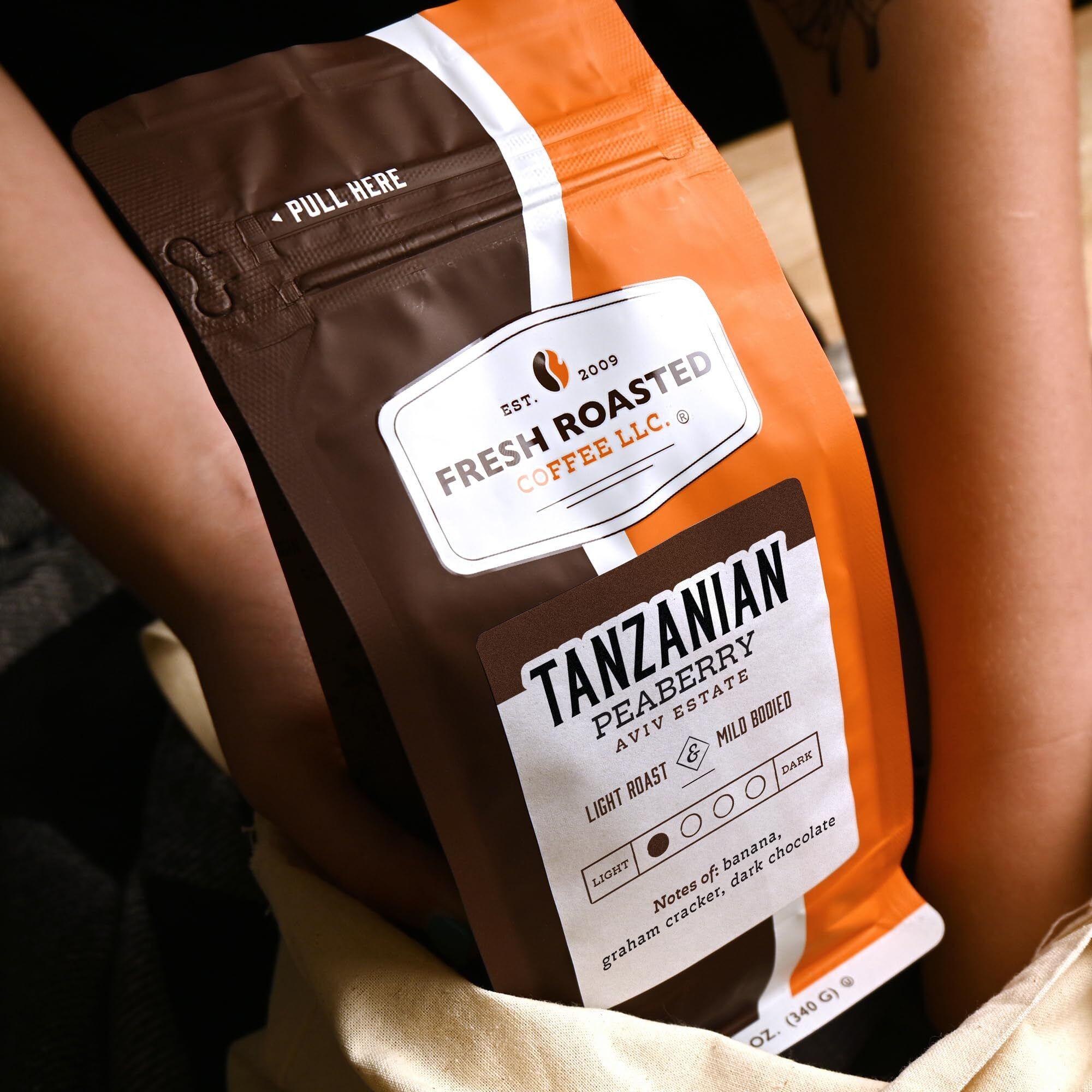 Fresh Roasted Coffee, Tanzanian Peaberry, 12 Oz, Light Roast, Kosher, Ground