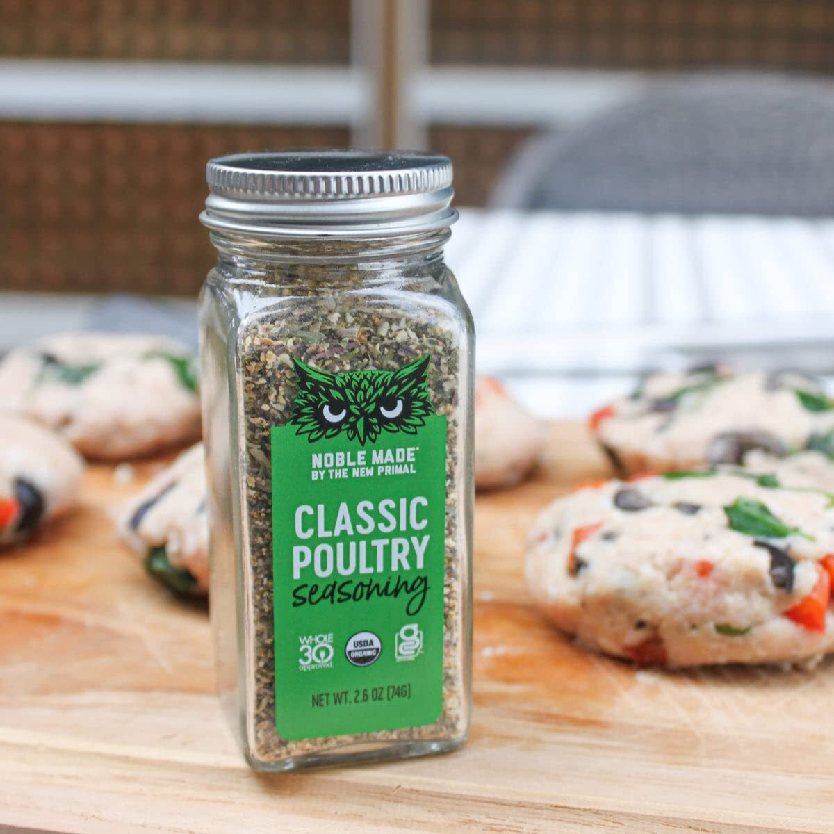 Noble Made Classic Organic Poultry Seasoning, Keto Friendly, Gluten Free, Sugar Free, Usda Organic, Whole 30, Low Sodium, Great For Grilling, Savory Rub, Chicken, Turkey, 2 Ct Bundle, Glass Shakers
