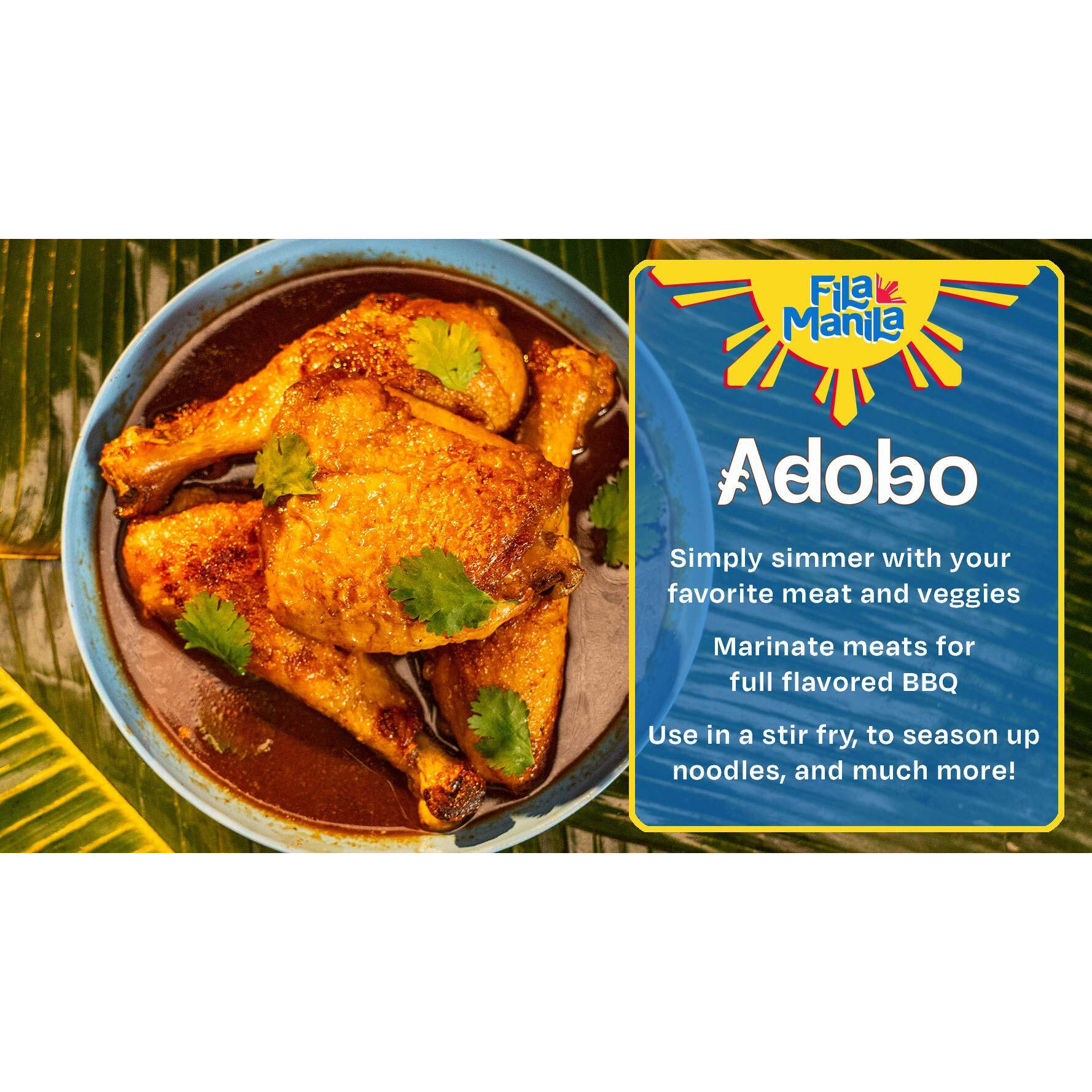 Fila Manila Filipino Adobo - Award Winning Sauce & Marinade - Wheat-Free Tamari Soy Sauce, Garlic, & Onion, 8 Oz Pouch, Mild, Vegan, No Msg, No Sugar Added, Gluten Free, Dairy Free, As Seen On Tiktok (3 Pack)