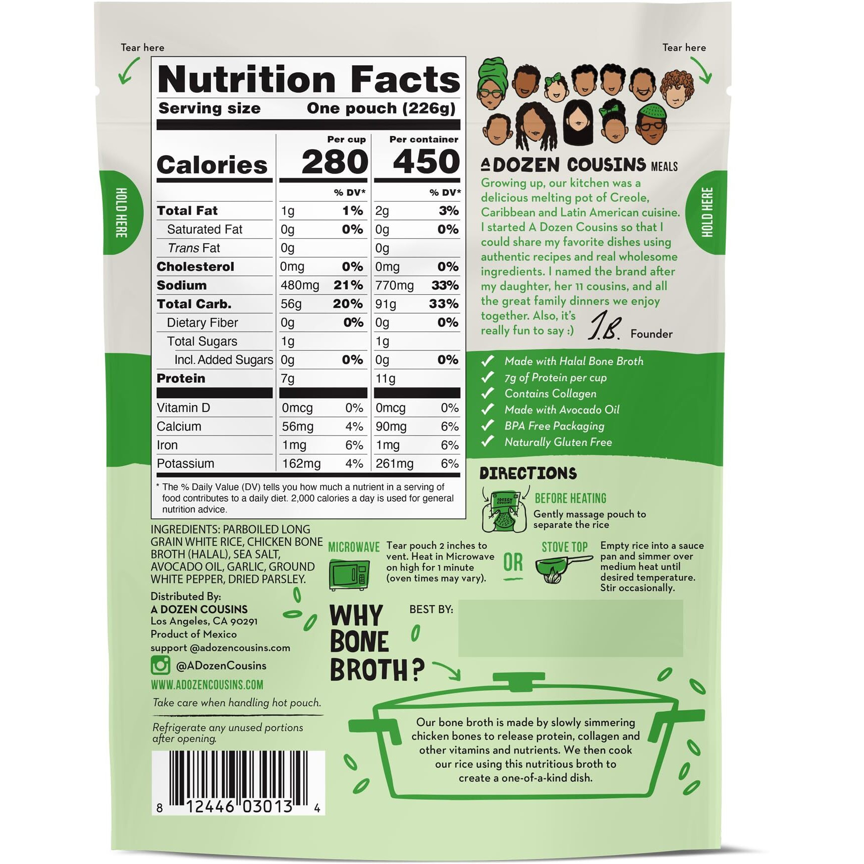 A Dozen Cousins Rice Cooked In Bone Broth Microwaveable Rice Packets | 7G Protein | Contains Collagen (Classic Chicken Broth, 6 Pack)