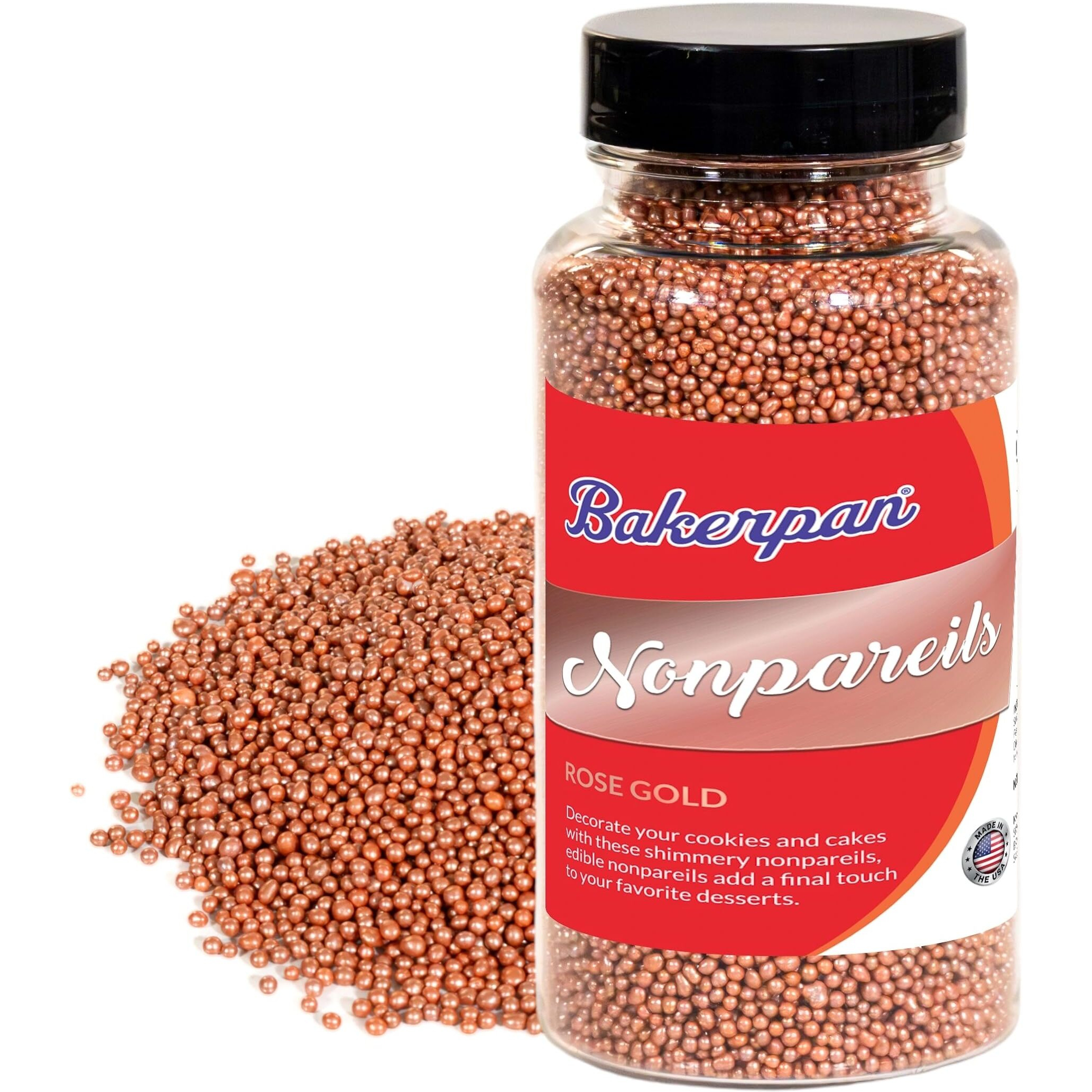 Bakerpan Edible Rose Gold Nonpareils Sprinkles For Cupcakes, Rose Gold Sprinkles Edible For Cake Decorating - 5.1 Ounces (Made In Usa)