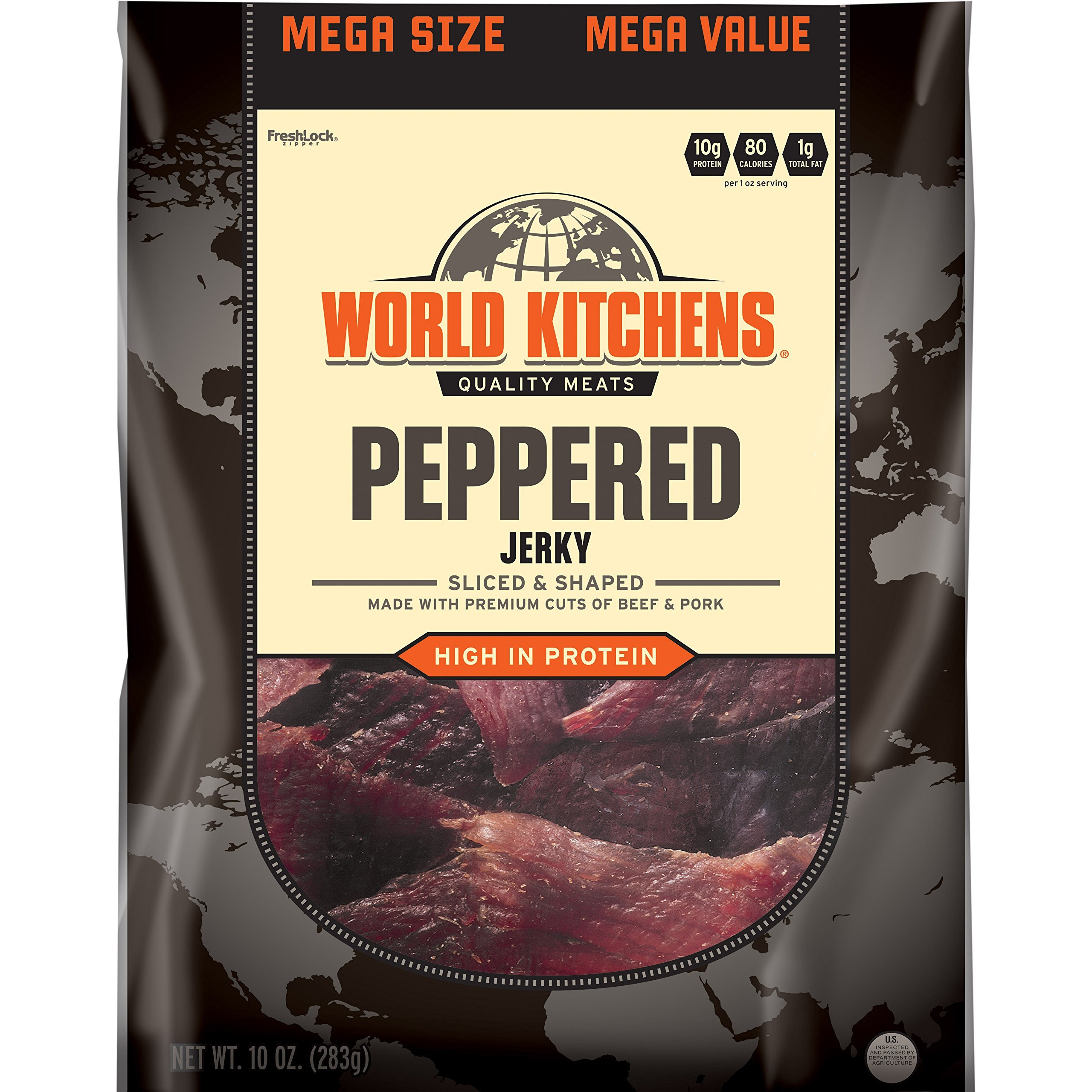 World Kitchens Jerky, Peppered, 10 Ounce