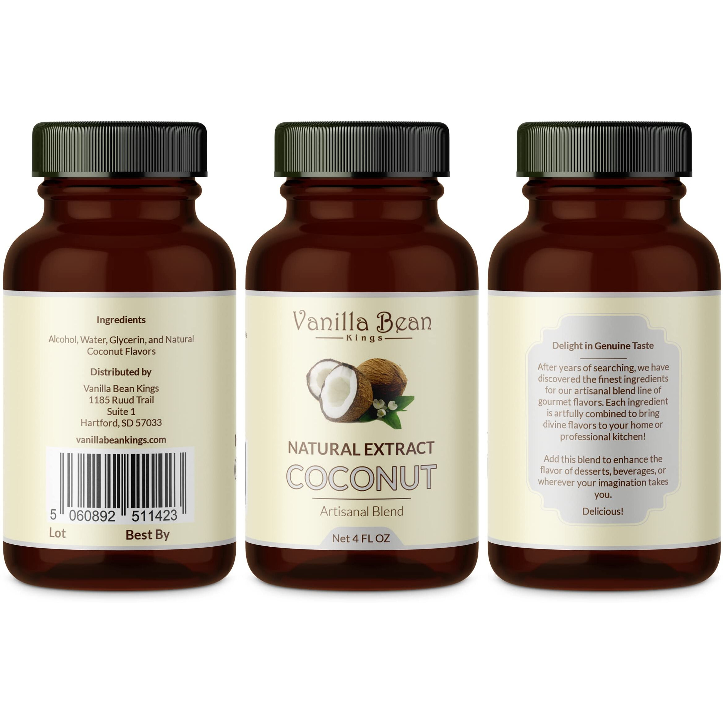 Natural Coconut Extract For Baking And Flavoring - 4 Oz - Premium Quality Natural Flavors For Baked Goods, Desserts, & Cooking