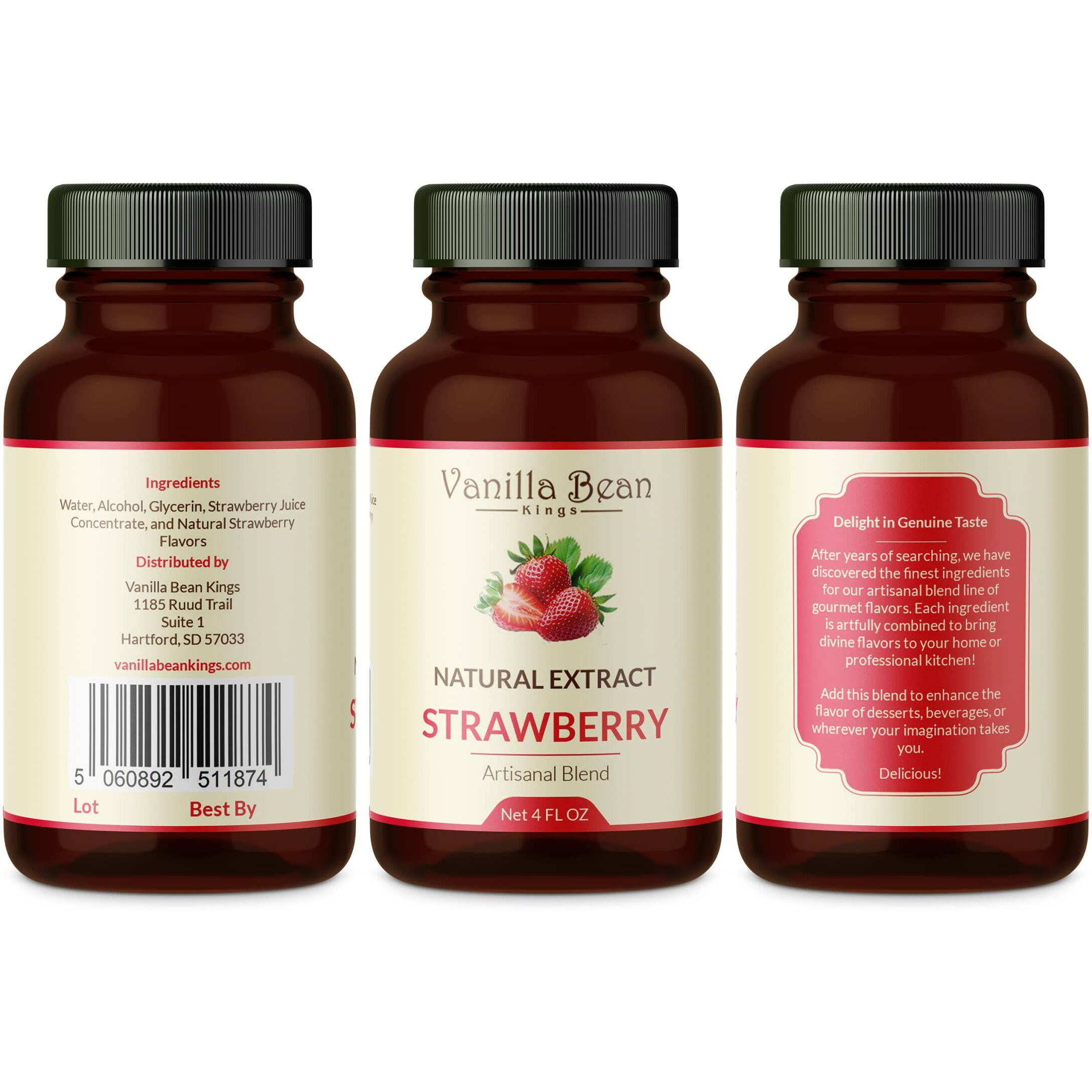 Natural Strawberry Extract For Baking And Flavoring - 4 Oz - Premium Quality Natural Flavors For Baked Goods, Desserts, & Cooking
