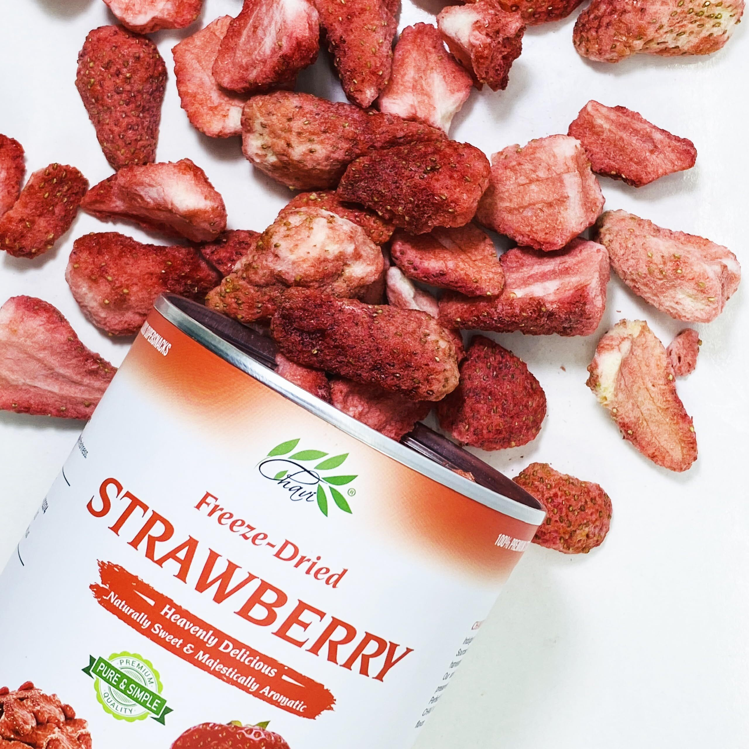 Chavi Freeze-Dried Strawberry | Healthy 1 Ingredient Superfood - No Added Sugars Or Preservatives - Non-Gmo, Vegan, Gluten-Free | Long Shelf Life | 2 Oz Can