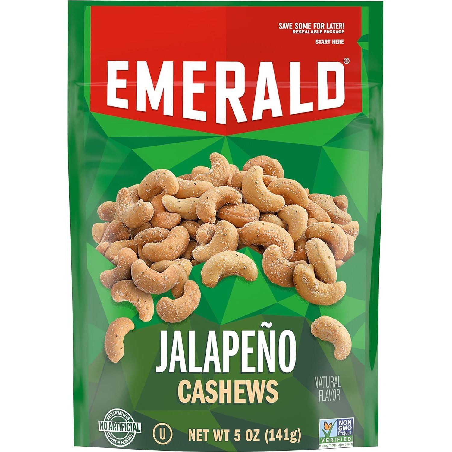 Emerald Nuts, Jalapeno Cashews, 5 Oz, Resealable Bag (Pack Of 3)