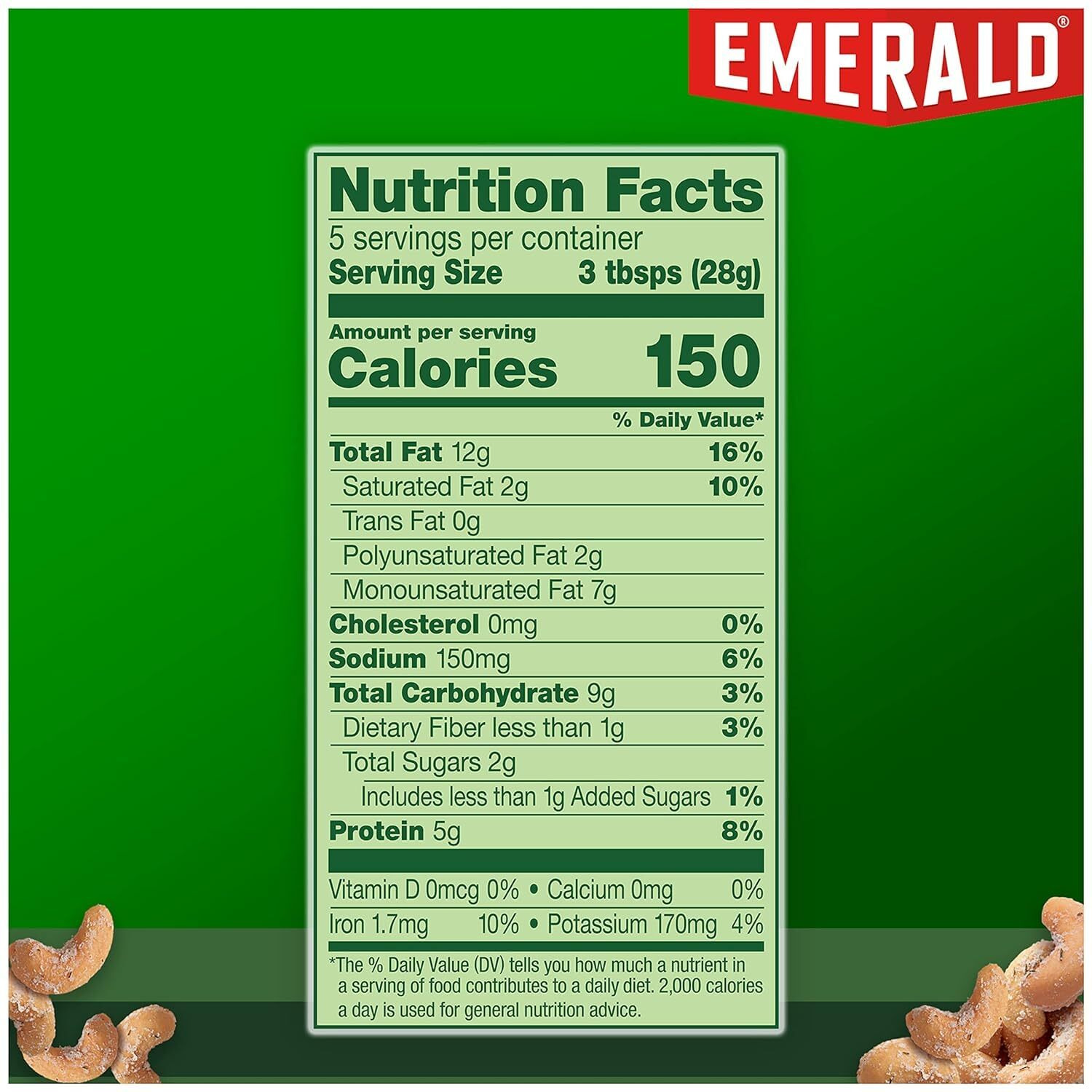 Emerald Nuts, Jalapeno Cashews, 5 Oz, Resealable Bag (Pack Of 3)