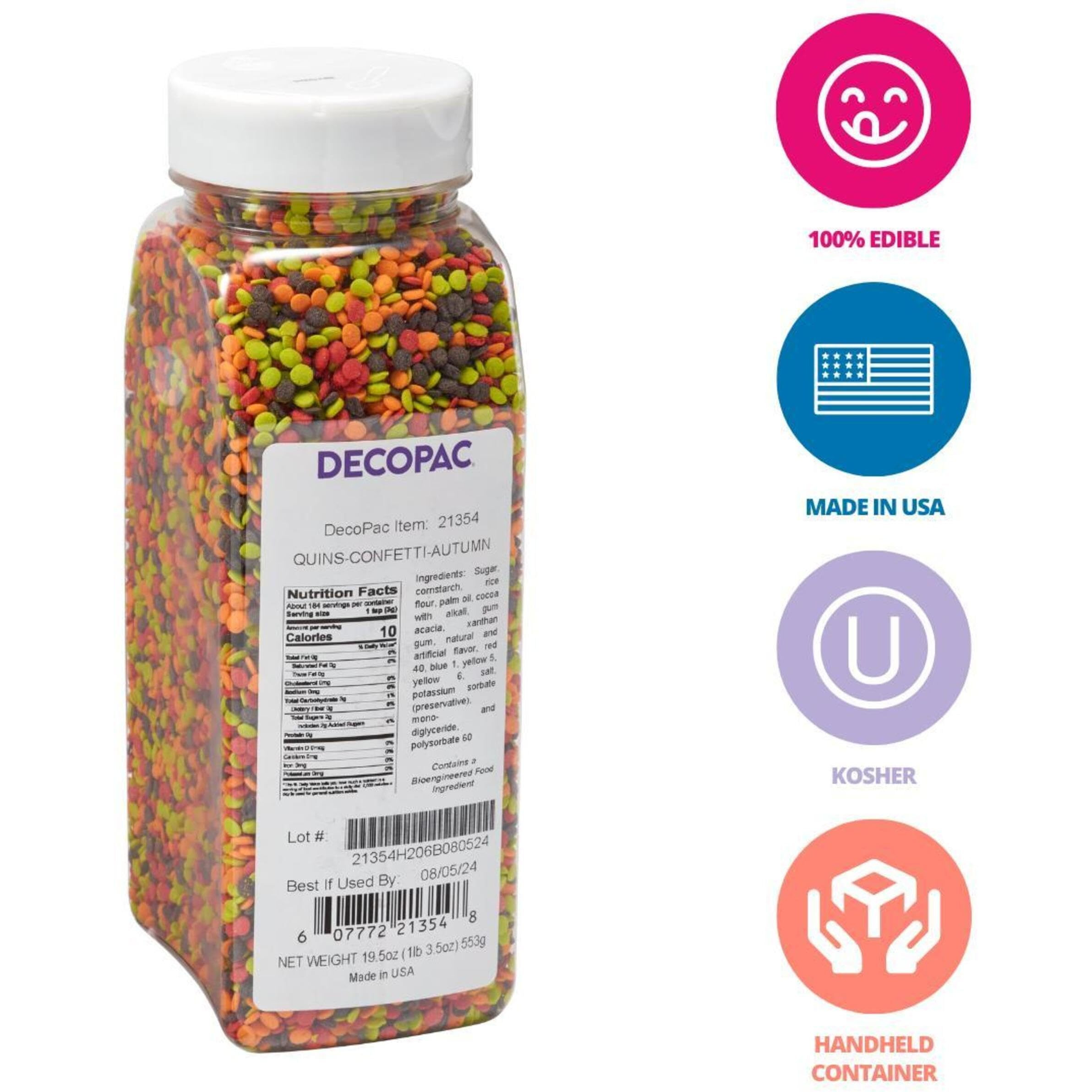 Decopac Autumn Thanksgiving Quins Fancy Sprinkles, 19.5Oz, Candy Sprinkles In Handheld Container, Edible Sprinkles For Celebration Cakes, Cupcakes, Cookies