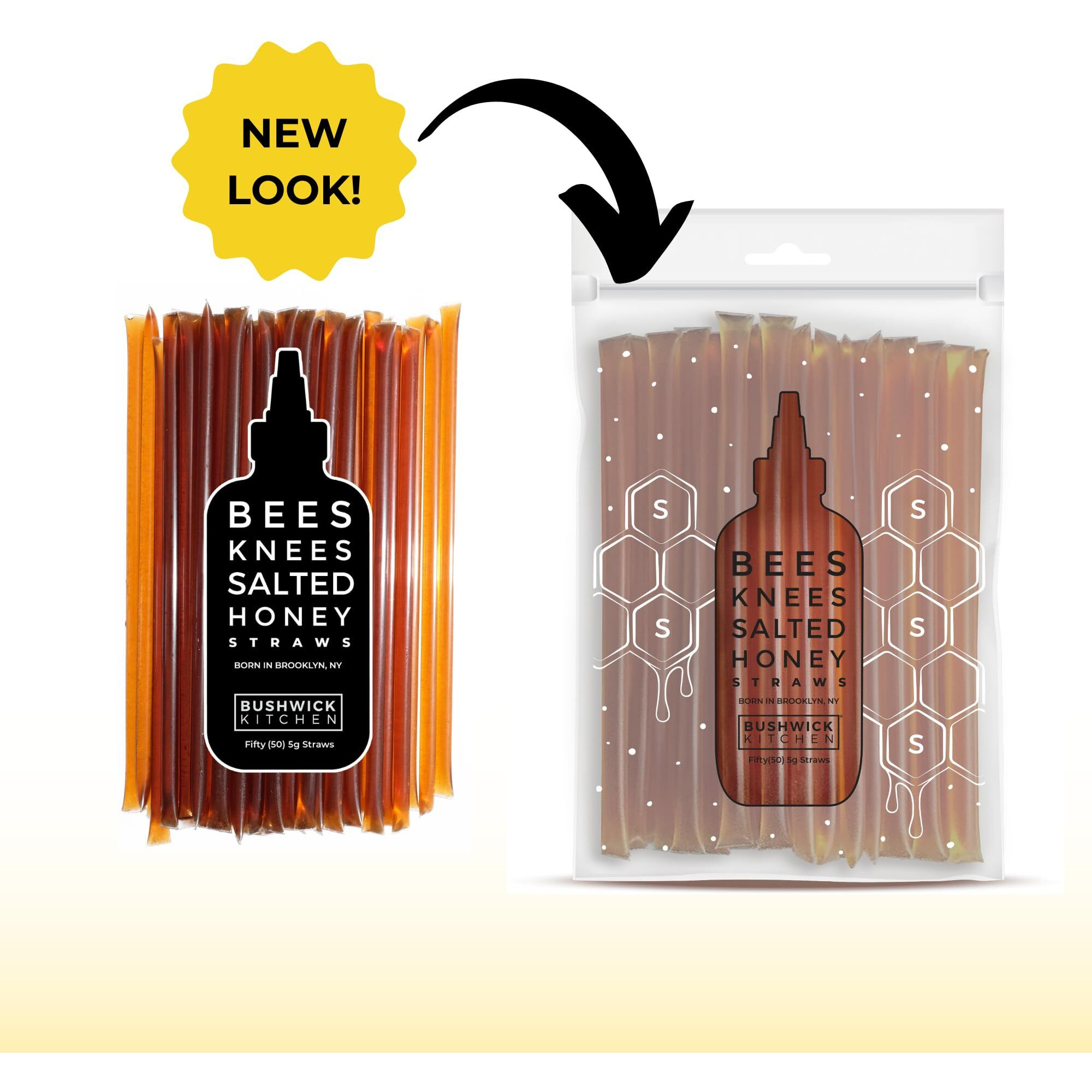 Bees Knees Salted Honey Sticks, 50 Sticks, 1 Tsp Each, Wildflower Honey Straws Blended With Sea Salt, Honey Sticks For Tea, Cooking, Foodie Gifts, Unique Gift Ideas