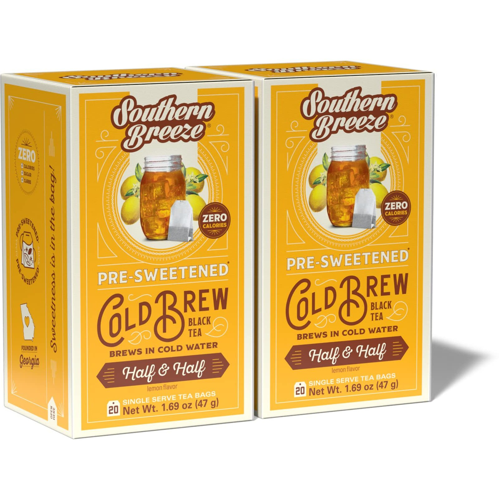Southern Breeze Cold Brew Sweet Tea Half & Half Iced Tea With Black Tea And Zero Carbs Zero Sugar, 20 Individually Wrapped Tea Bags (Pack Of 2) Southern Sweet Tea Iced Tea Beverage