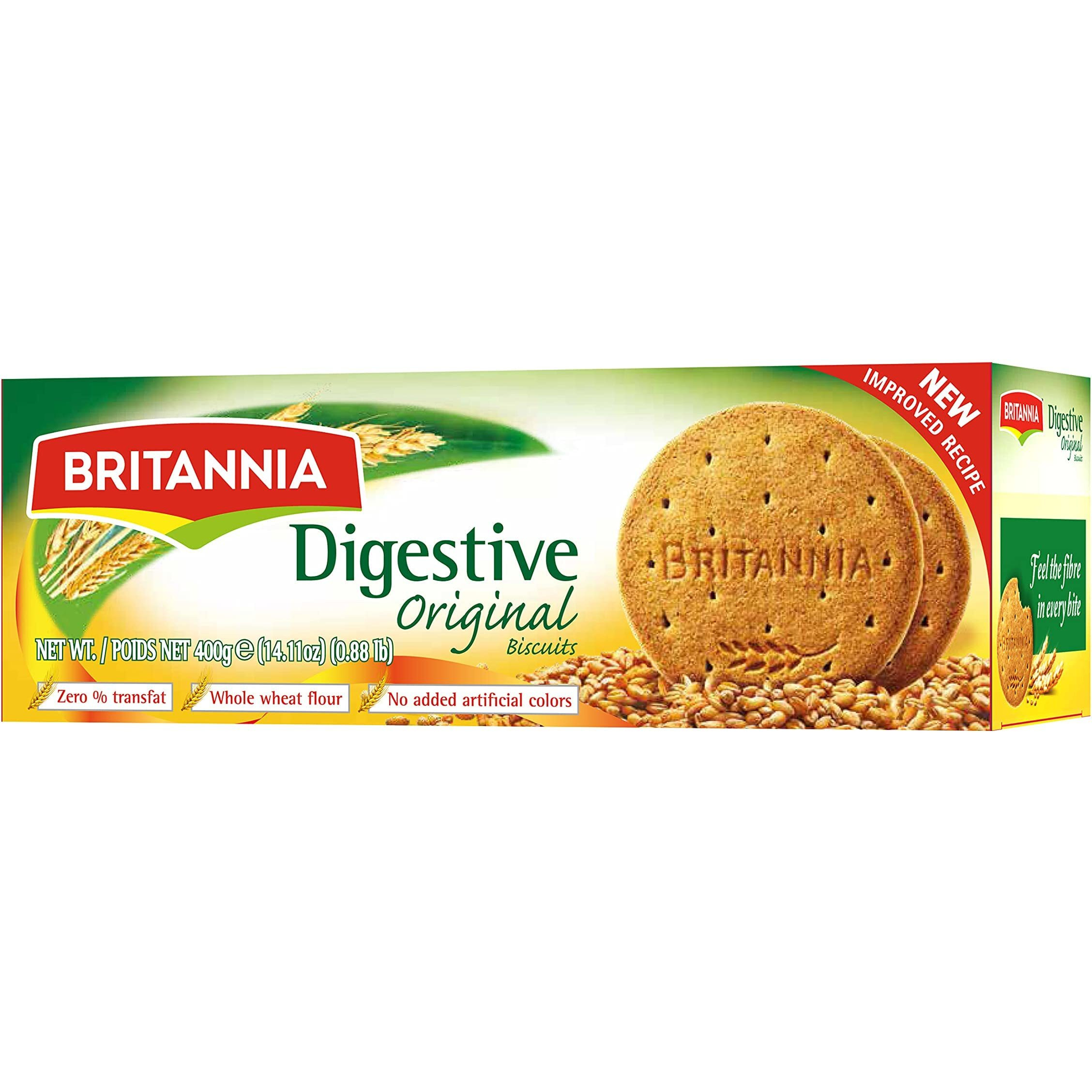 Britannia Digestive Original Biscuits 14.11Oz (400G) - Whole Wheat Flavor Cookies - Breakfast & Tea Time Healthy Snacks (Pack Of 1)