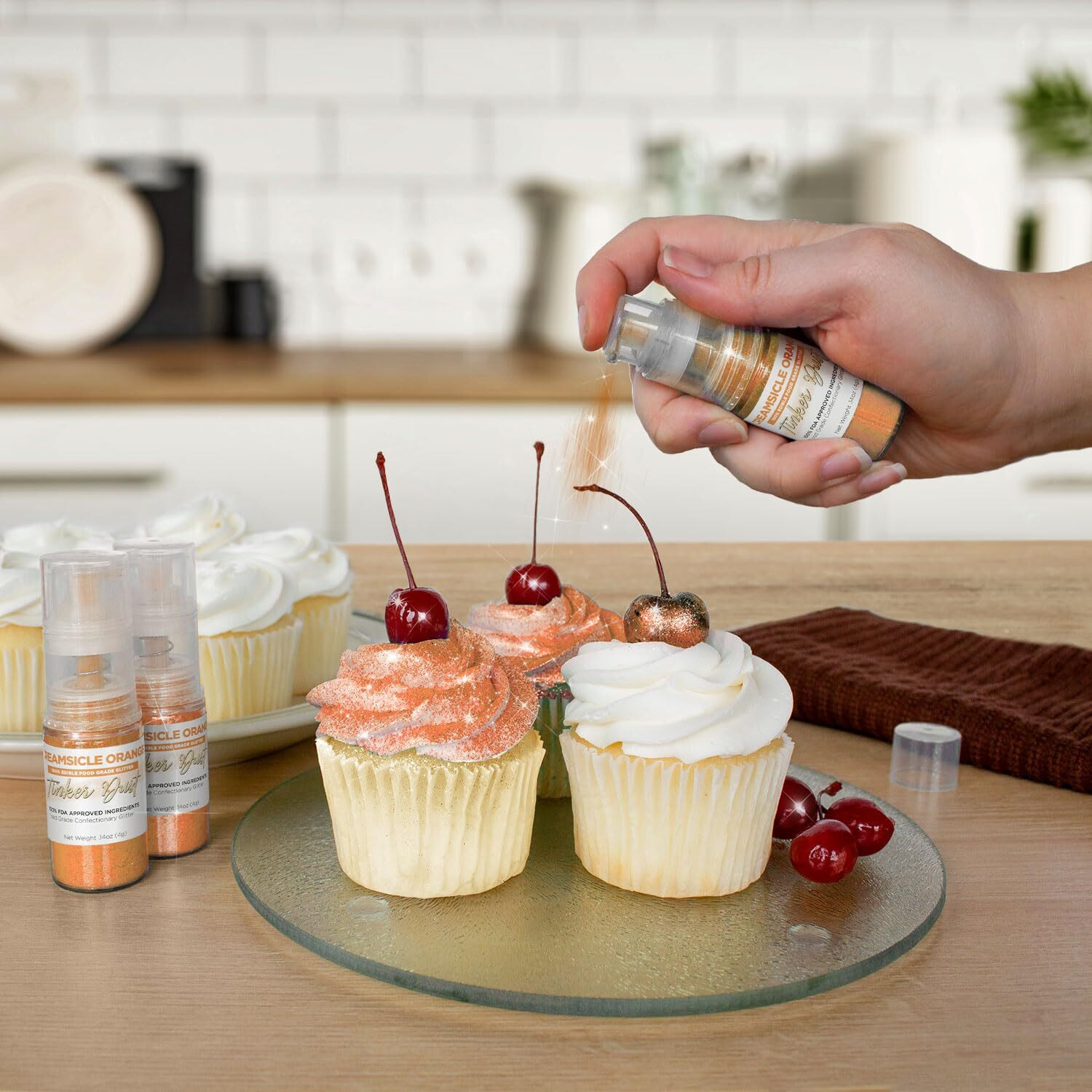 Tinker Dust - Creamsicle Orange (4G 1X Mini Pump) Edible Glitter For Desserts, Beverages, Cupcakes, Cake Pops And Cookies By Bakell