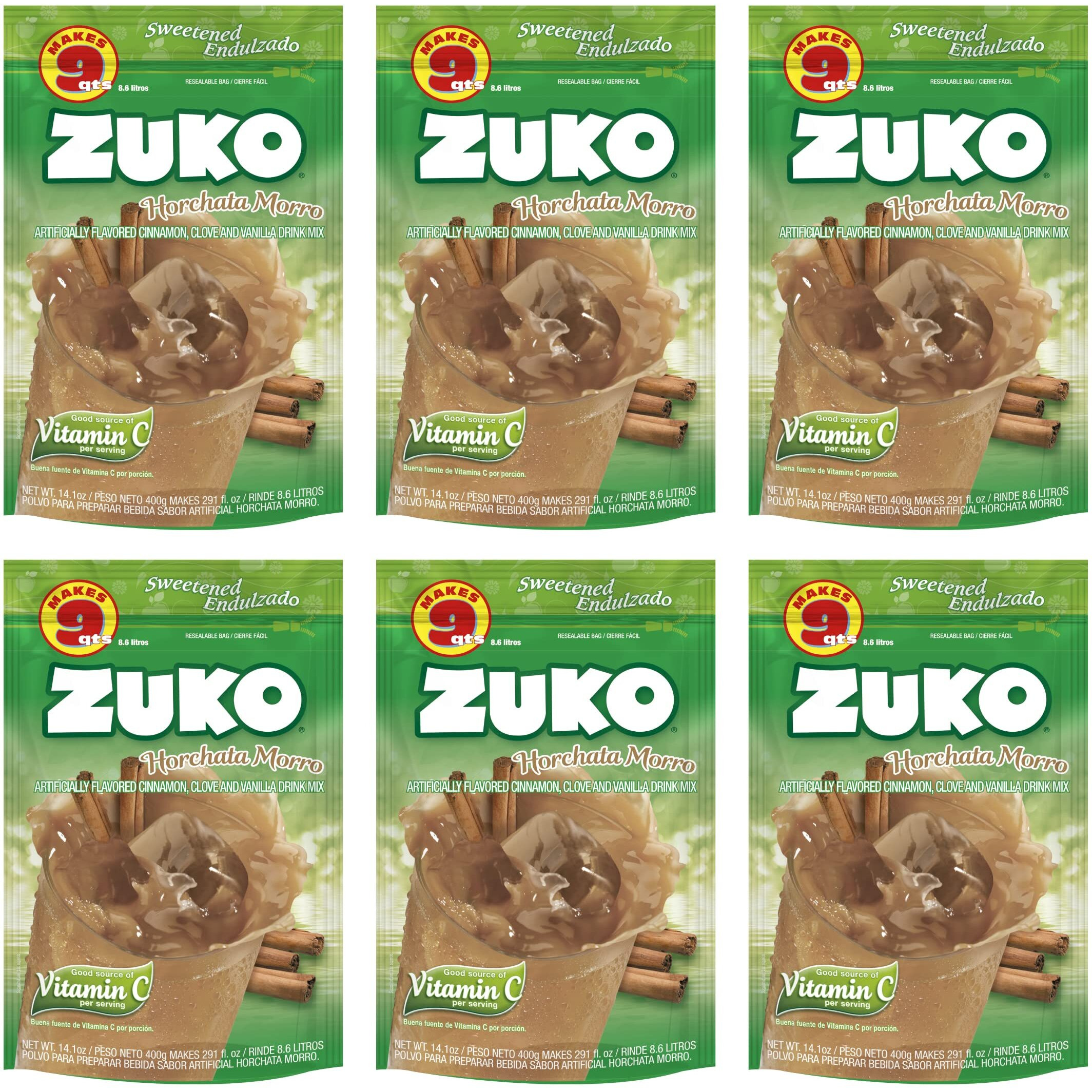 Zuko Horchata Morro Instant Powder Drink | Family Pack | No Sugar Needed | Vitamin C | 14.1 Ounce (Pack Of 6)