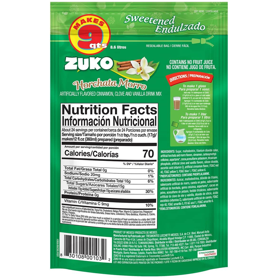 Zuko Horchata Morro Instant Powder Drink | Family Pack | No Sugar Needed | Vitamin C | 14.1 Ounce (Pack Of 6)
