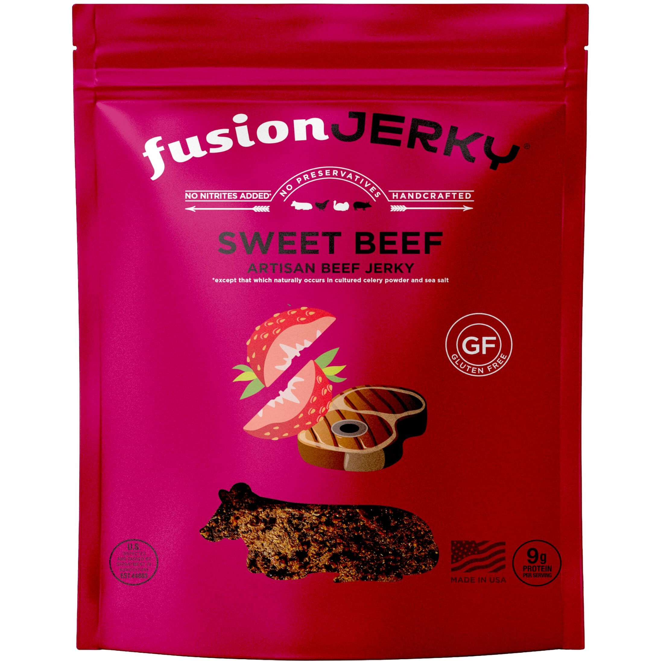Fusion Jerky Artisan Beef Jerky, Sweet Beef, 2.5 Oz - All Natural, 12G Protein, Premium Usa Sourced Meat, Gluten Free, Prime Cuts, No Nitrates, No Added Msg, No Preservatives, Made In Usa