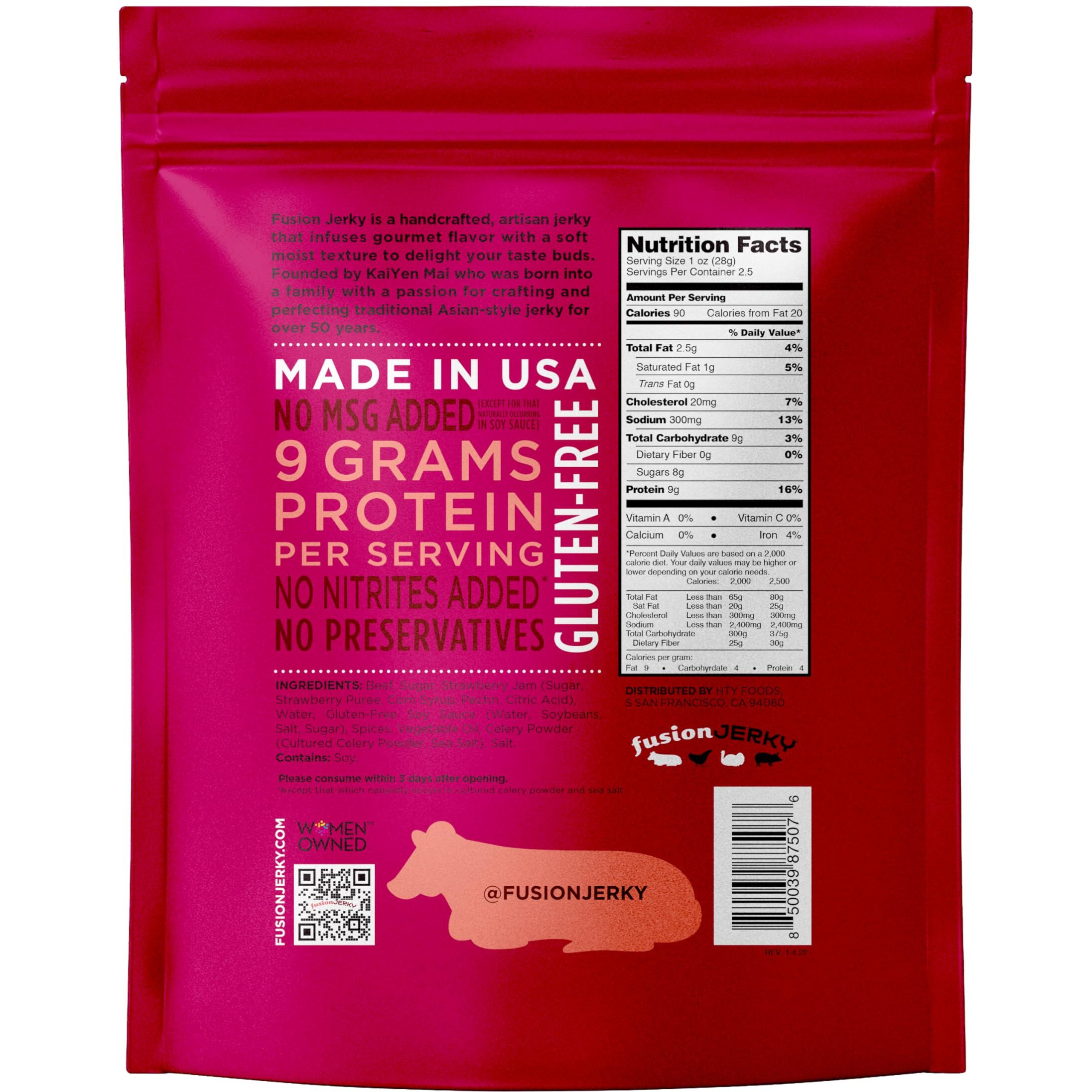 Fusion Jerky Artisan Beef Jerky, Sweet Beef, 2.5 Oz - All Natural, 12G Protein, Premium Usa Sourced Meat, Gluten Free, Prime Cuts, No Nitrates, No Added Msg, No Preservatives, Made In Usa