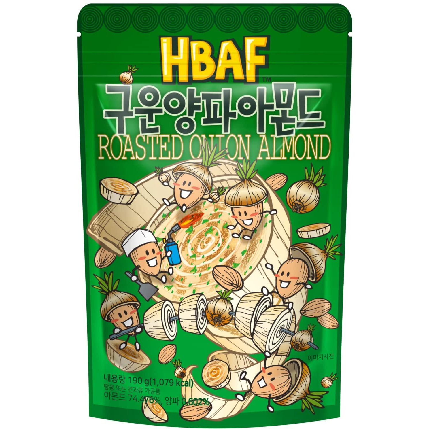 [Official Gilim Hbaf] Korean Roasted Onion Seasoned Almonds Nut Protein Snack | Nutritious Enery Boost | After-School, Work, Trip Camping Snack | Pre-Workout Snack | Korean Souvenir (Roasted Onion, 1X190Gram Pack)